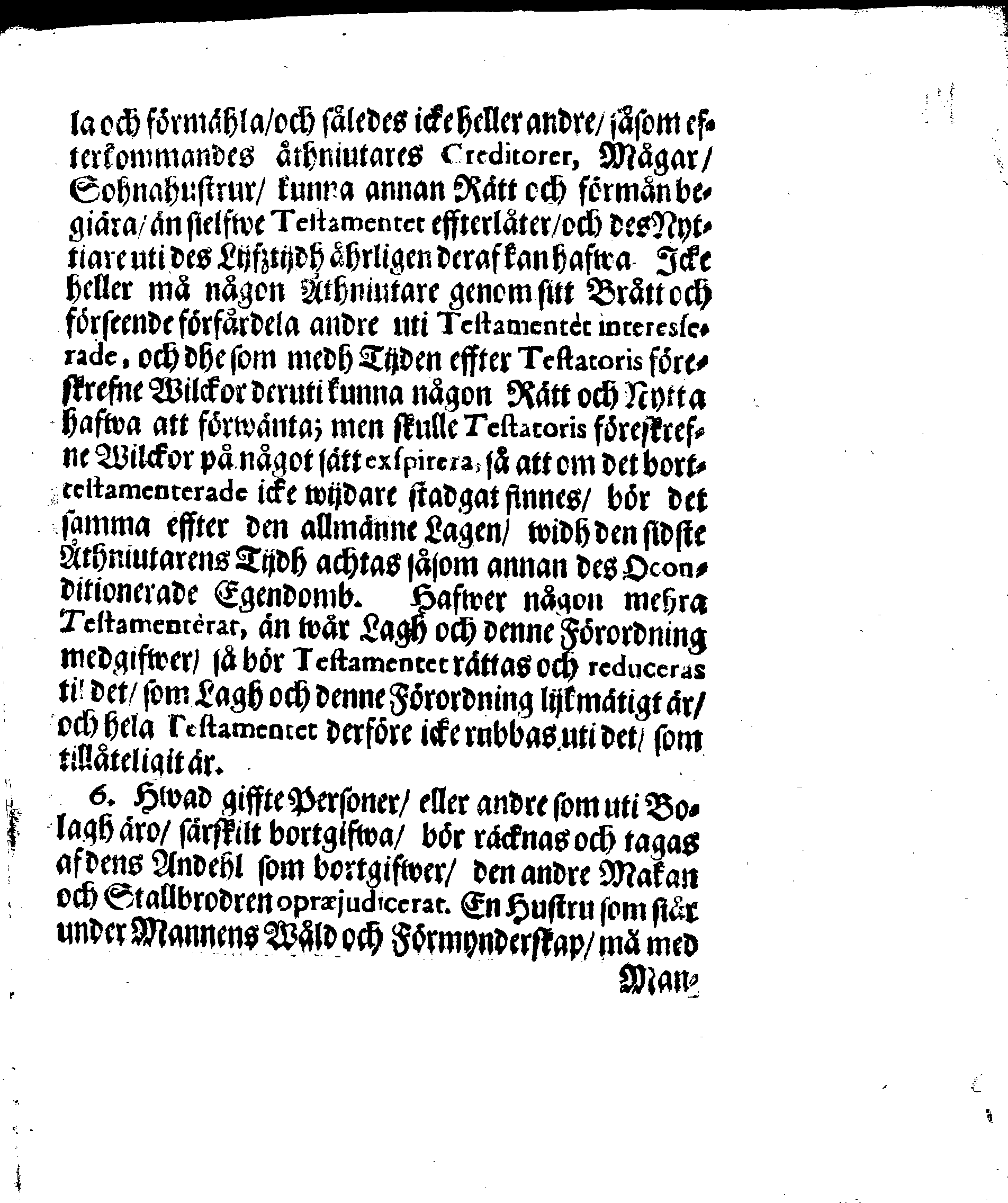 Kongl. May:tz Stadga och Förordningh, Angående TESTAMENTEN