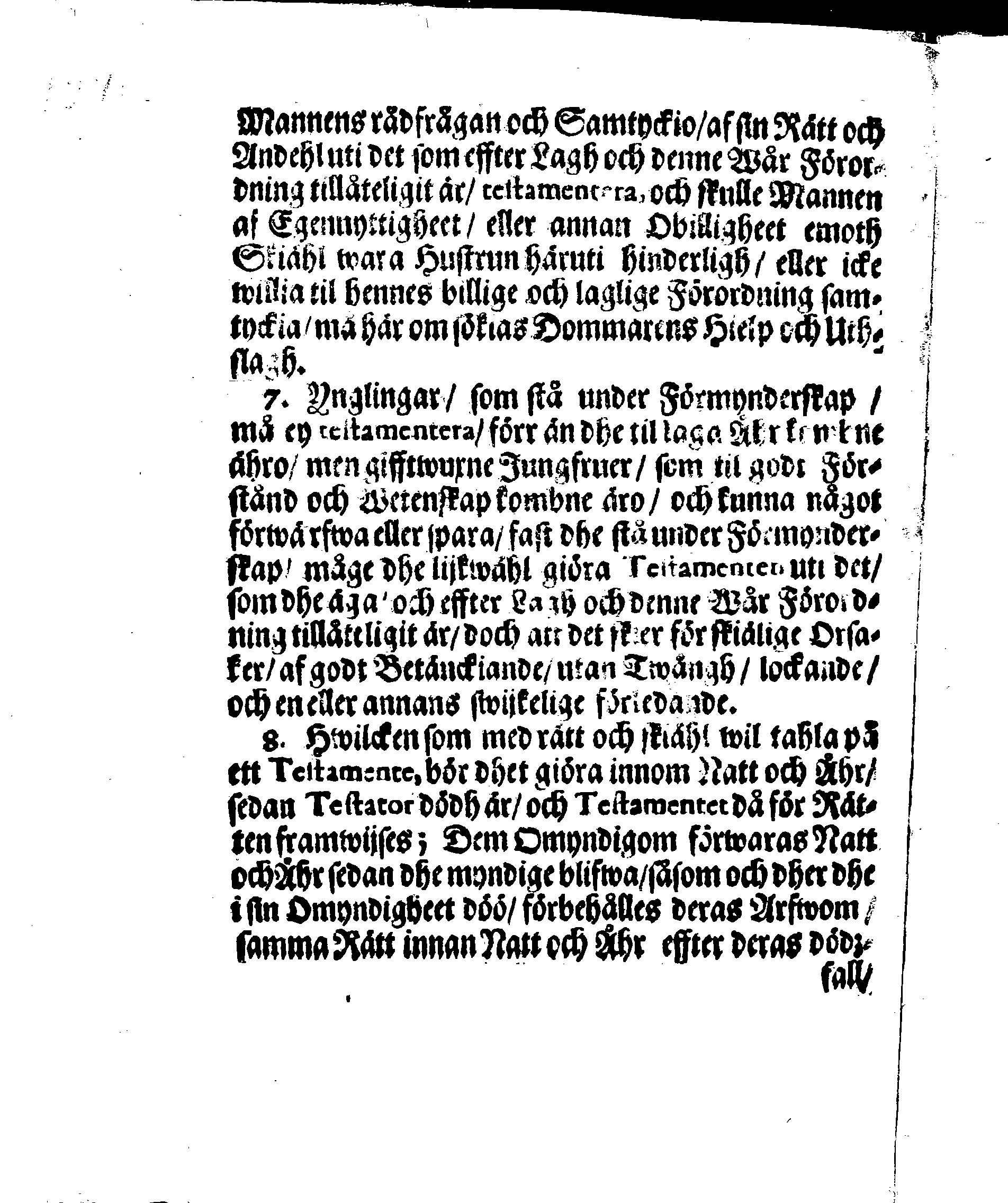 Kongl. May:tz Stadga och Förordningh, Angående TESTAMENTEN