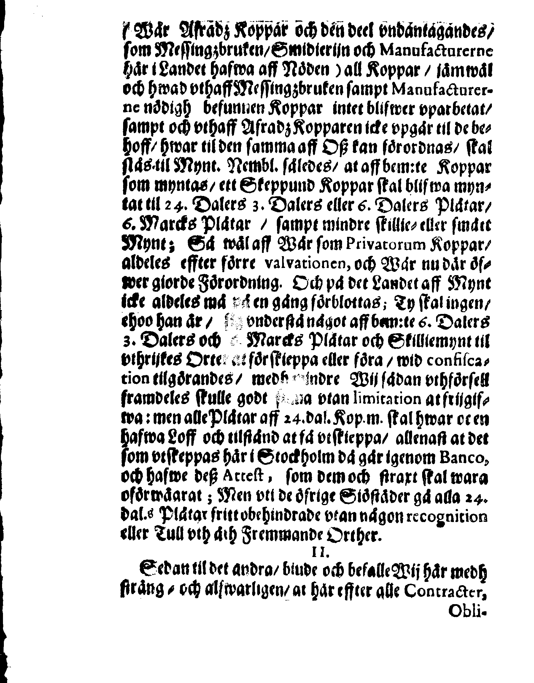 Kongl. May:tz Nådige Förordning om Myntet