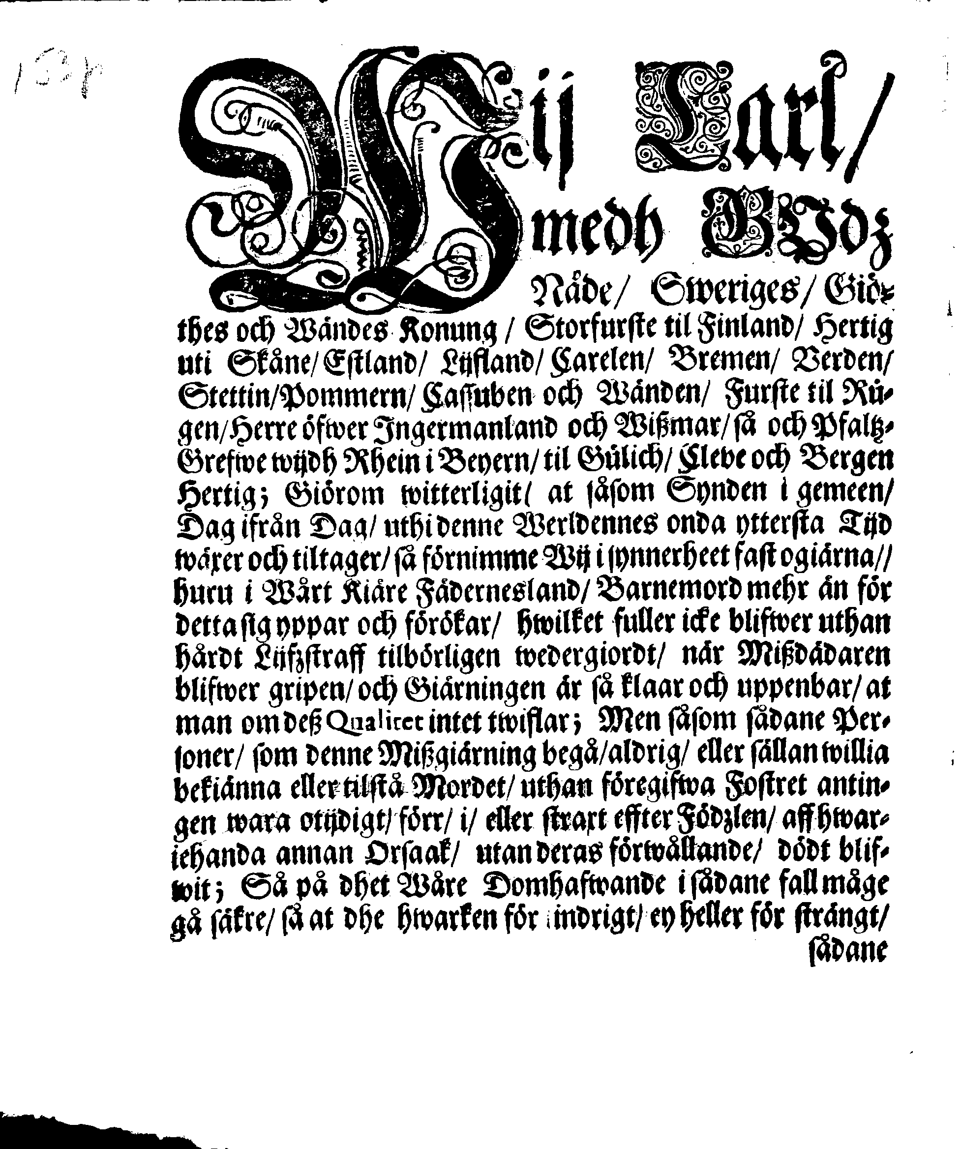 Kongl. May:tz PÅBUDH Angående Barne-Mordh