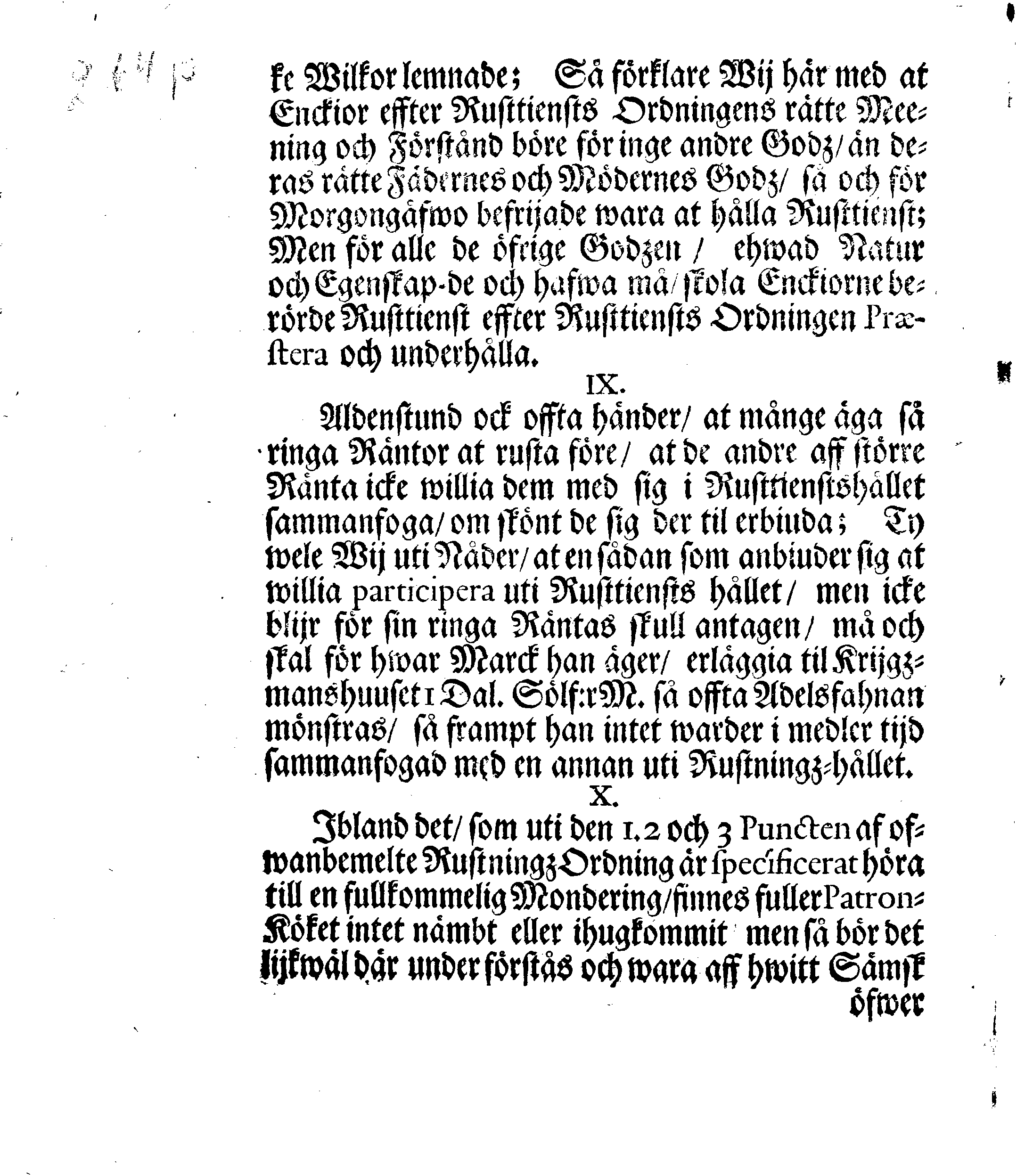 Kongl. May:tz Förklaring, Öfwernågre Måhl och ährender, angående den sidst utgångne Rusttiensts Ordningen