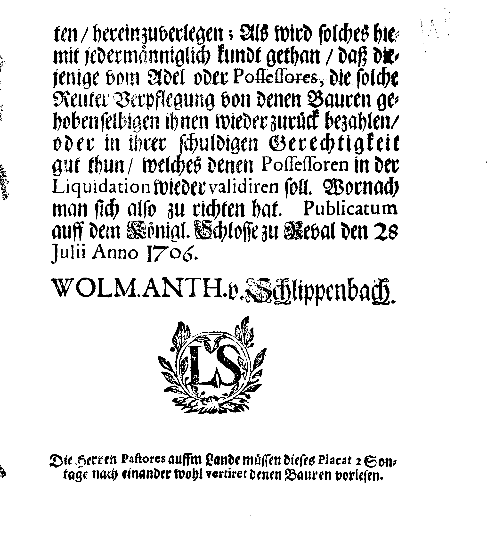 [Wolmar Anton von Schlippenbachi korraldus]