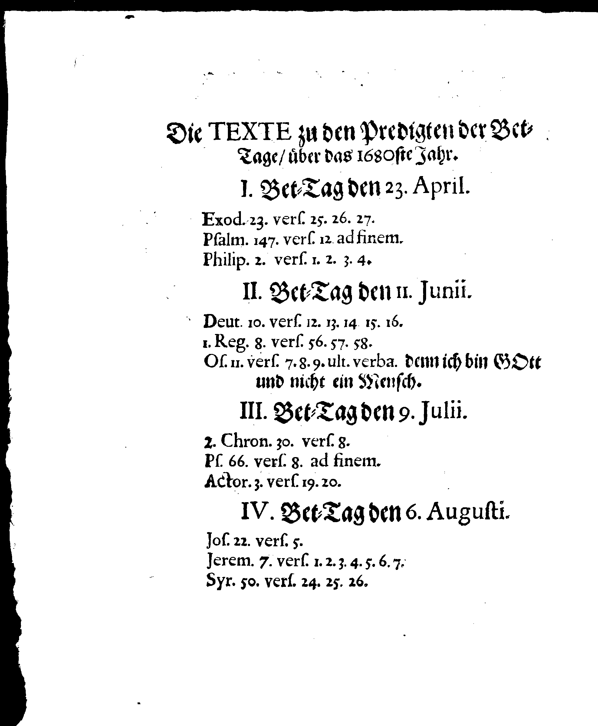 Ihr. Königl. Majest. PLACAT, Wegen Vier allgemeiner Solennen Danck-Fast- und Bet-Tage, welche istlauffenden Jahres, über das gantze Reich Schweden, und den darunter liegenden Provincien, wie auch Groß-Fürstenthum Finland, sampt Ehst- Lief und Ingermanland, feyerlich gehalten werden sollen
