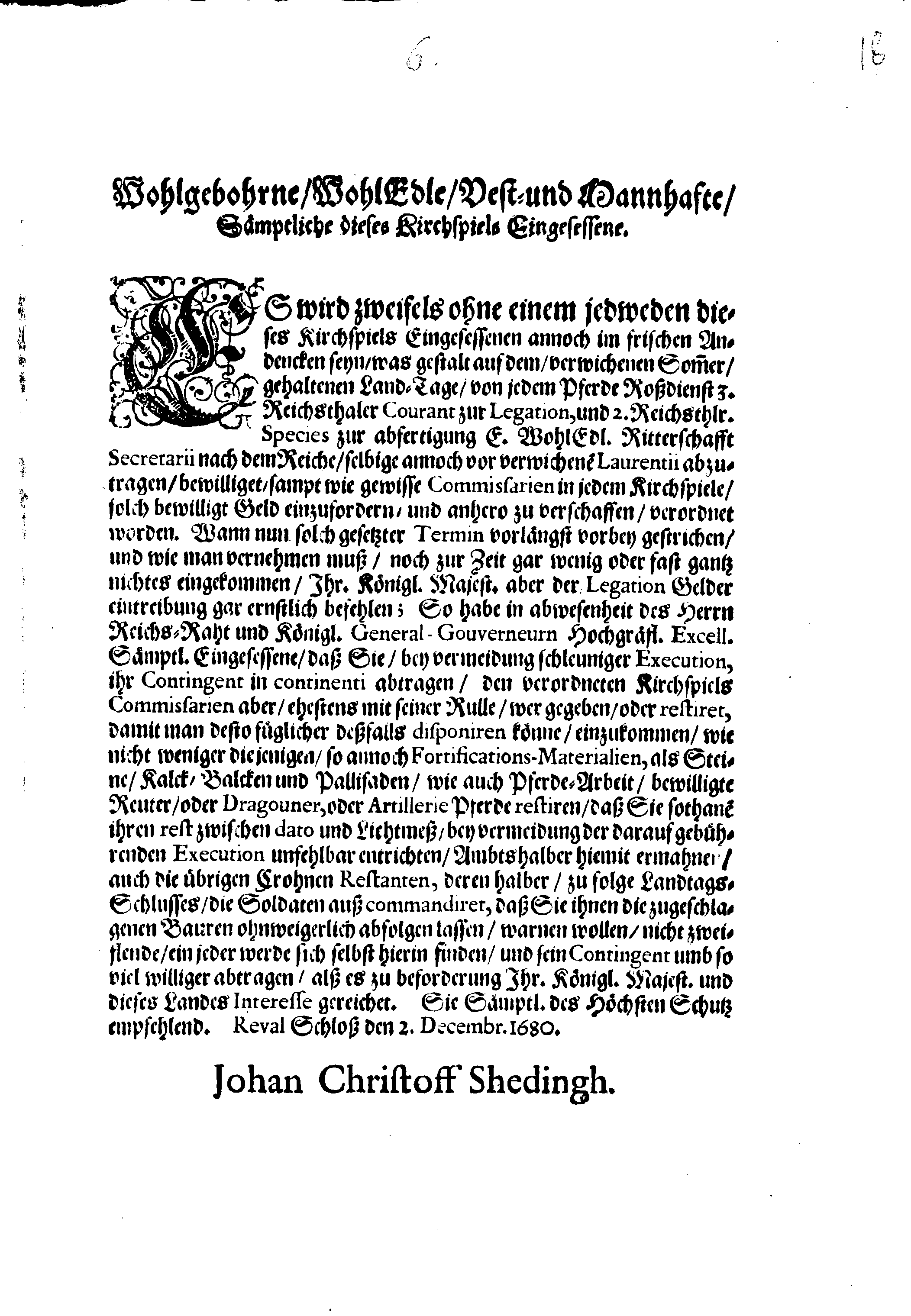 [Johan Christopher von Scheidingi korraldus]