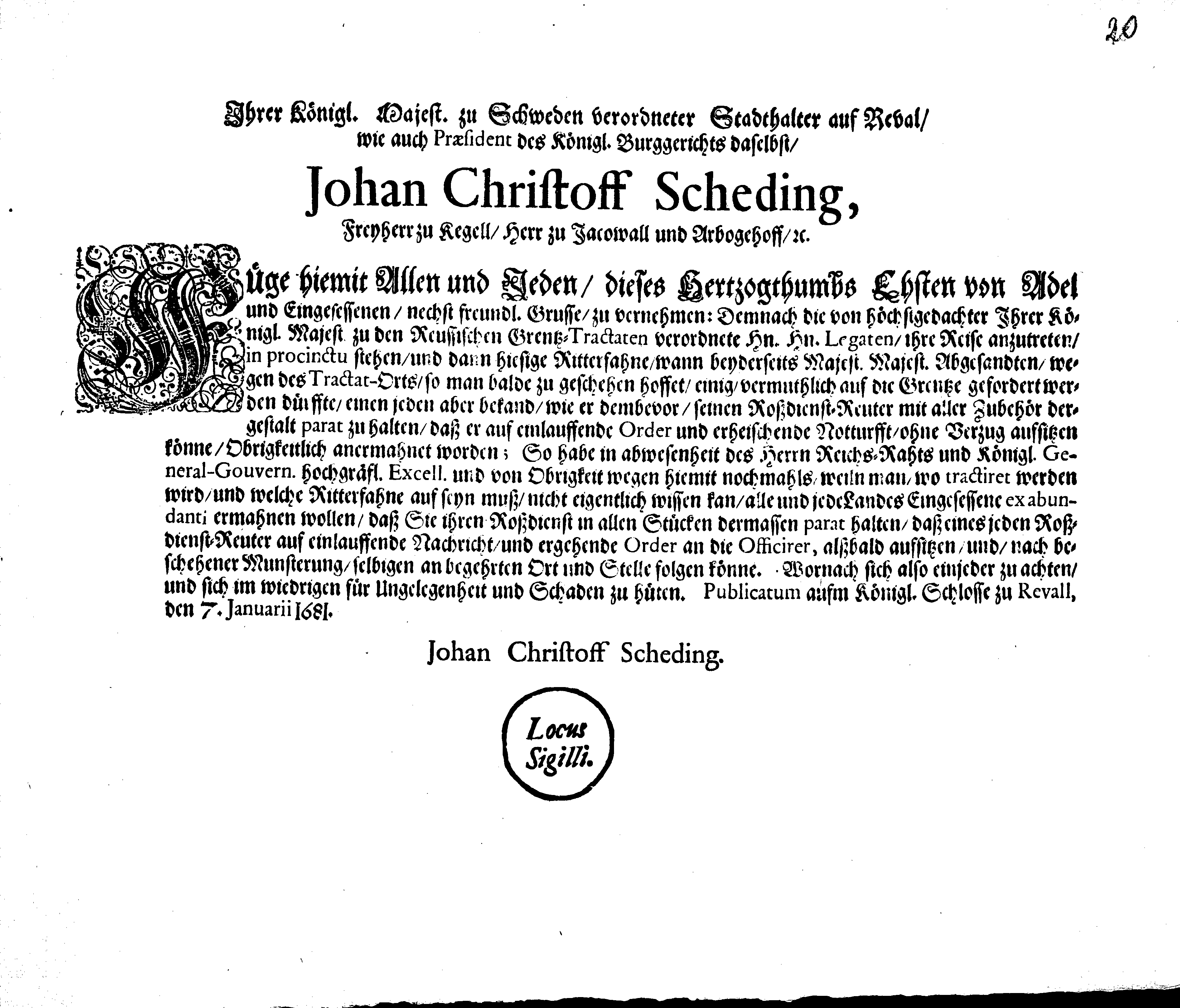 [Johan Christopher von Scheidingi korraldus]
