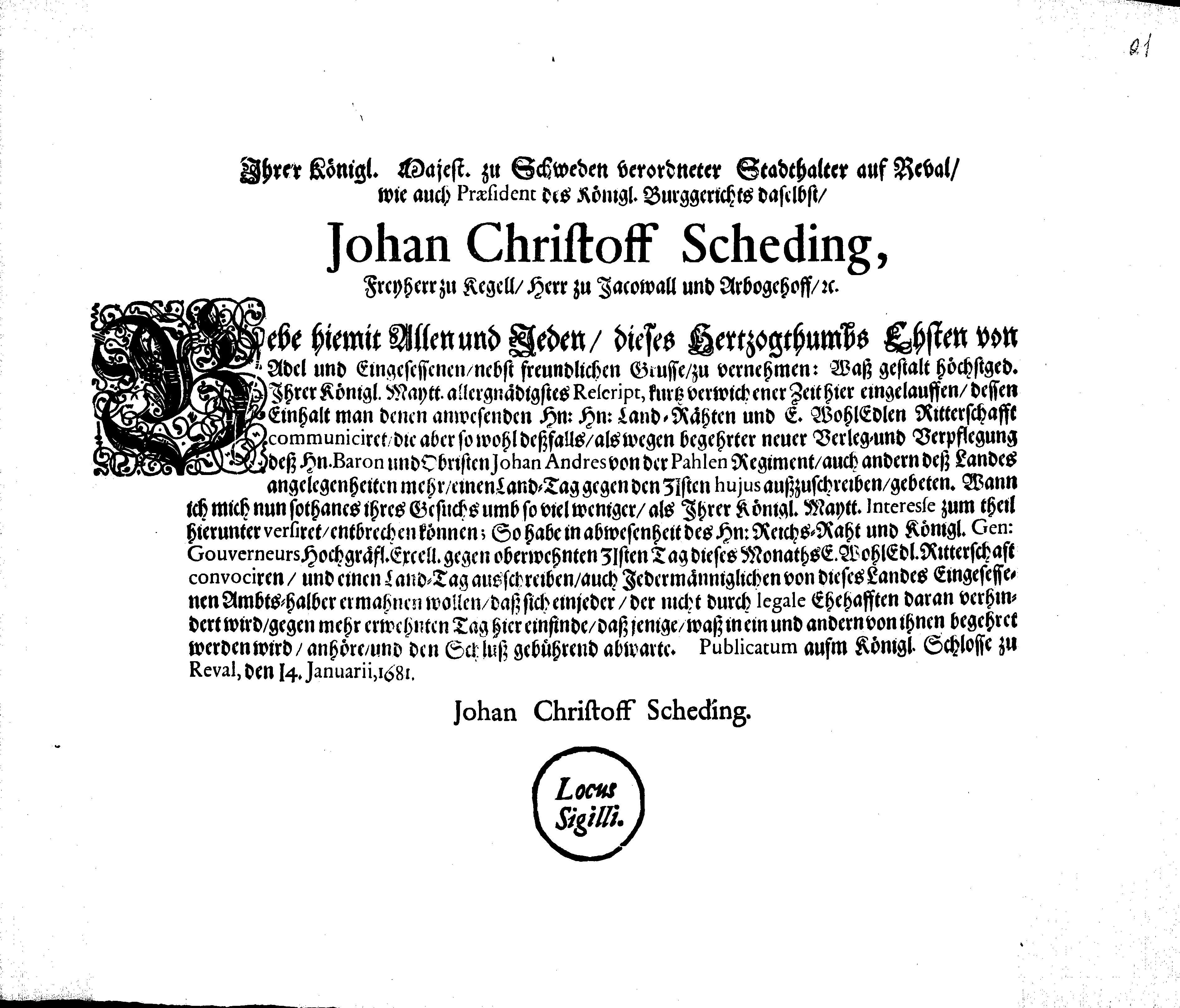 [Johan Christopher von Scheidingi korraldus]