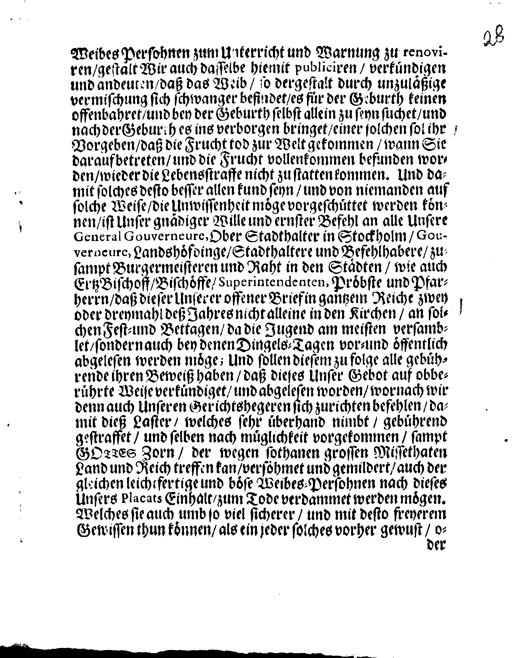 Ihr Königl. Maj. Verordnung Wegen Kinder Mords