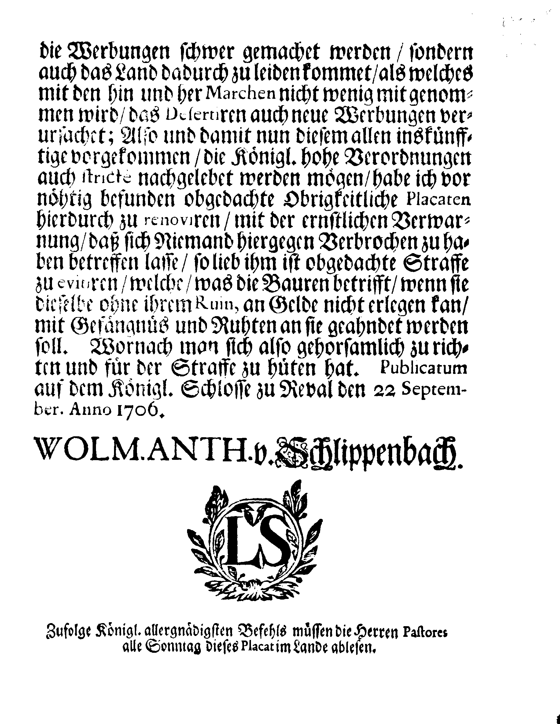 [Wolmar Anton von Schlippenbachi korraldus]