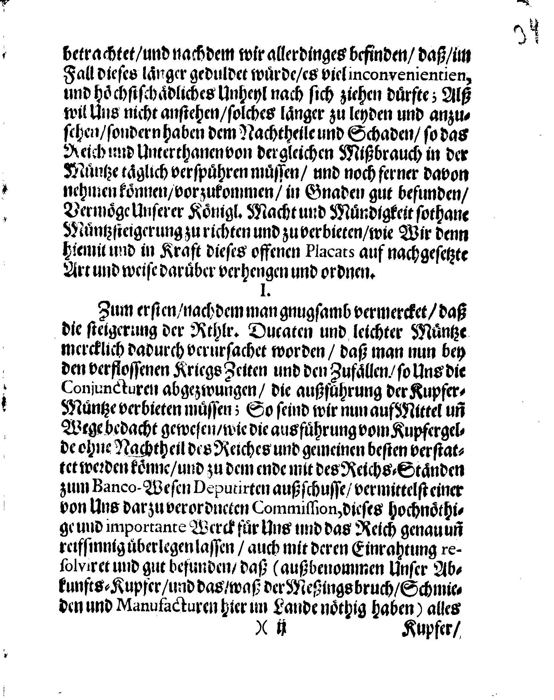 Ihr. Königl. Maj. Gnädige Verordnung Wegen Der Müntze