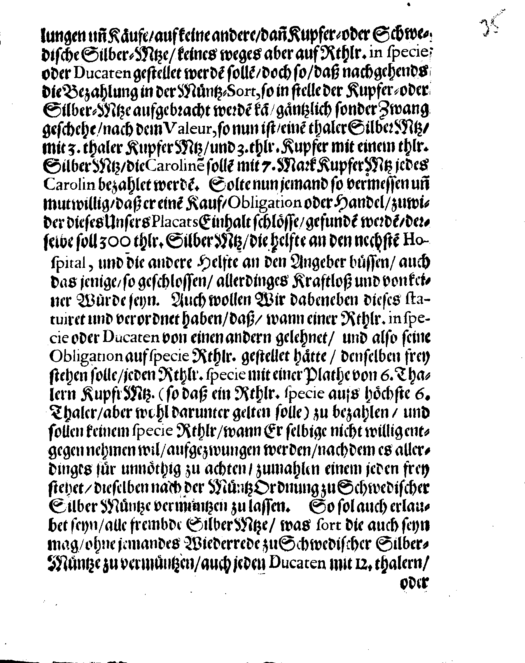 Ihr. Königl. Maj. Gnädige Verordnung Wegen Der Müntze