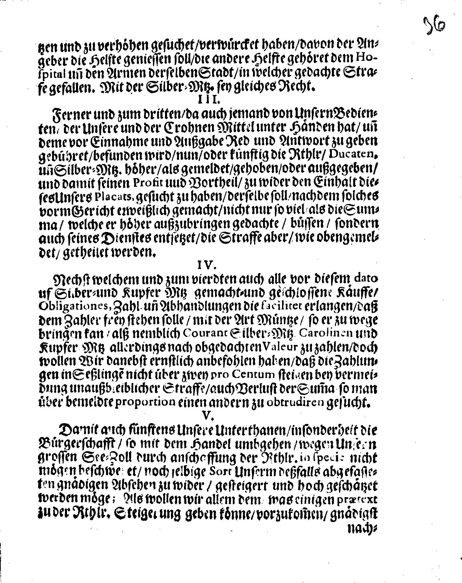 Ihr. Königl. Maj. Gnädige Verordnung Wegen Der Müntze