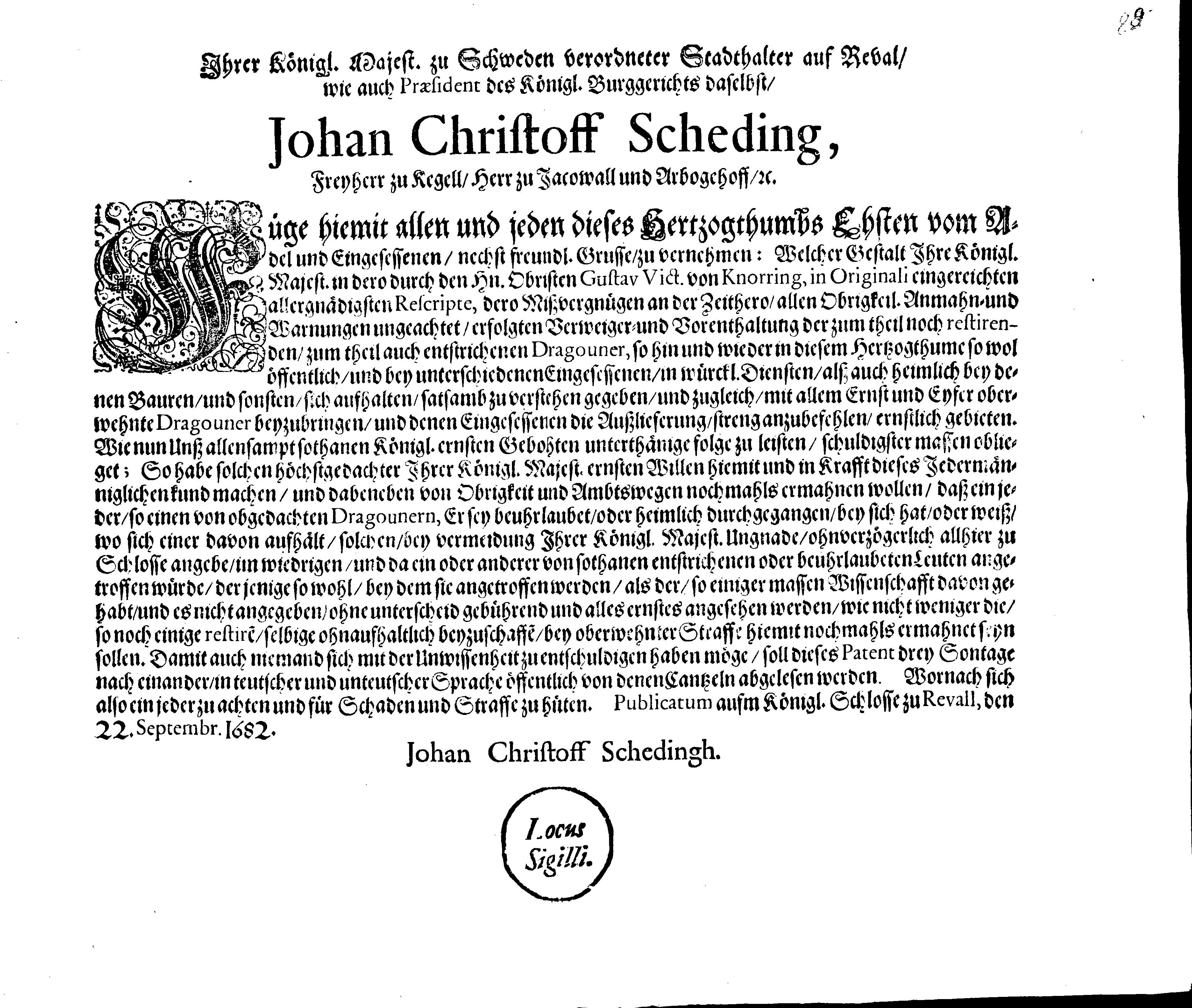 [Johan Christopher von Scheidingi korraldus]