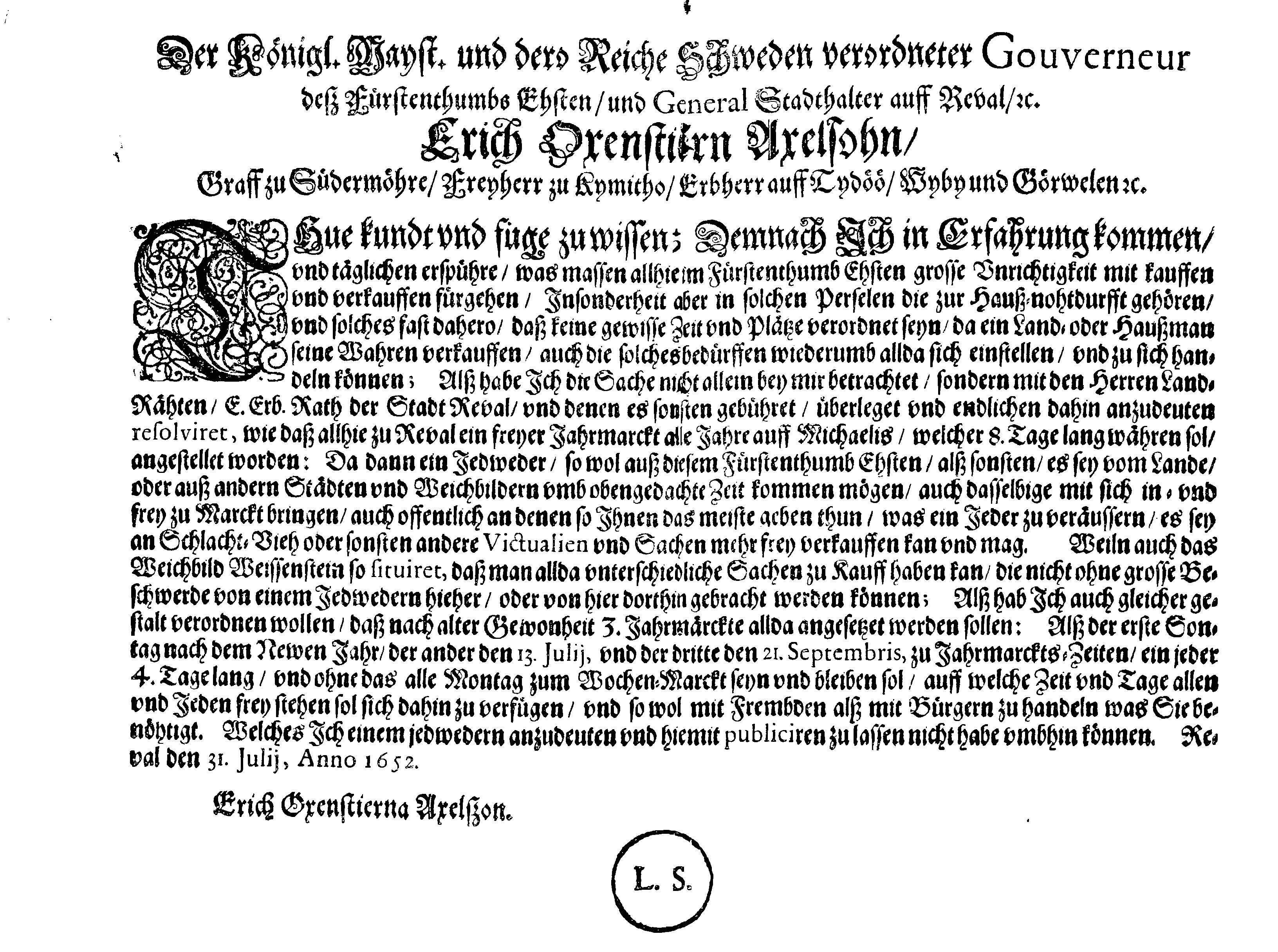 [Erik Oxenstierna korraldus]