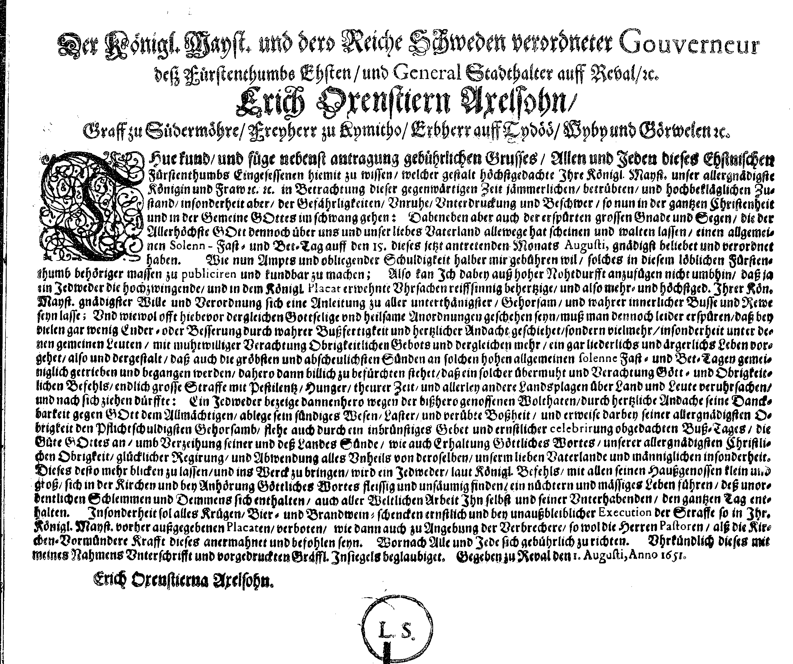 [Erik Oxenstierna korraldus]