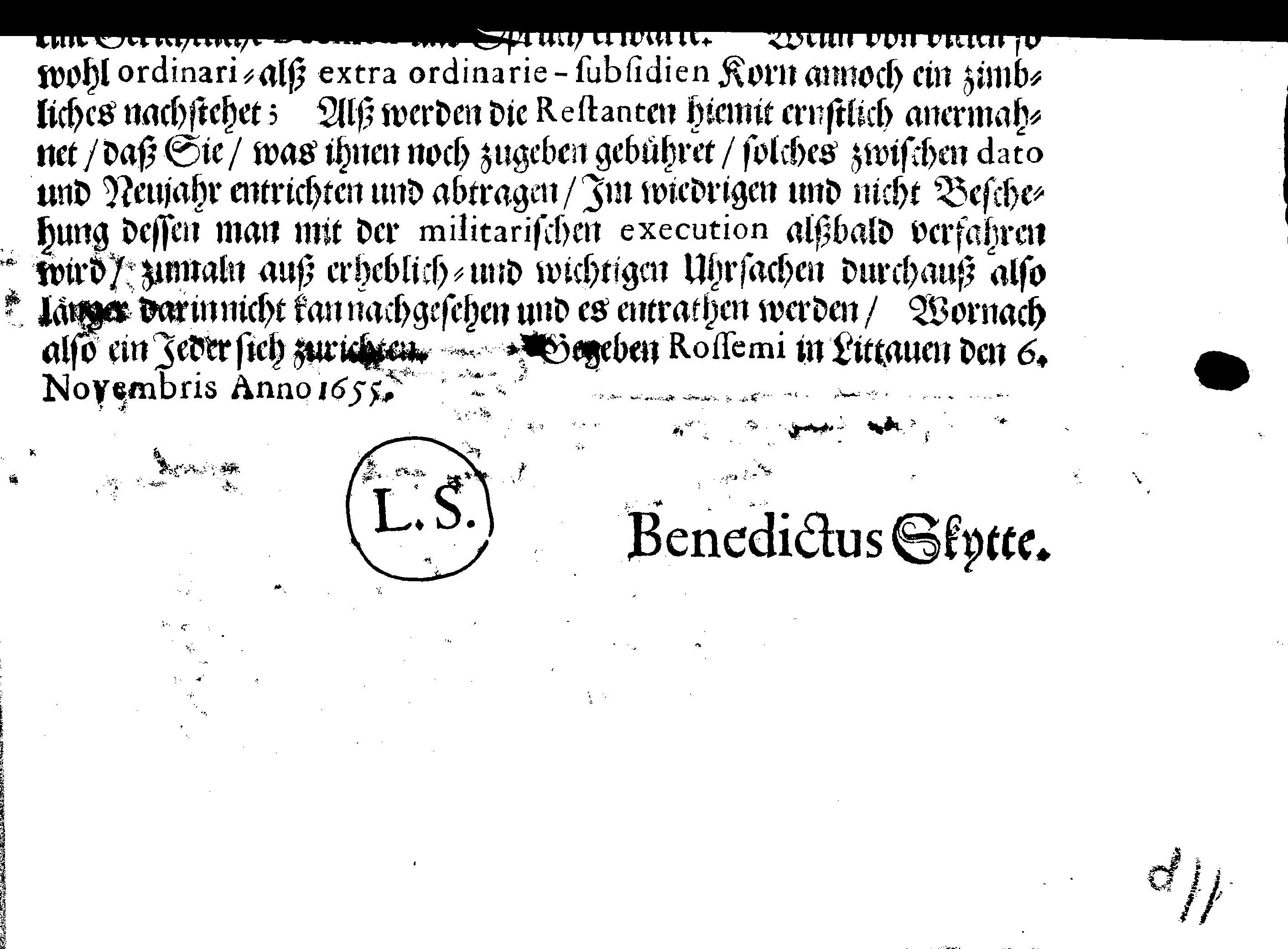 [Bengt Skytte korraldus]