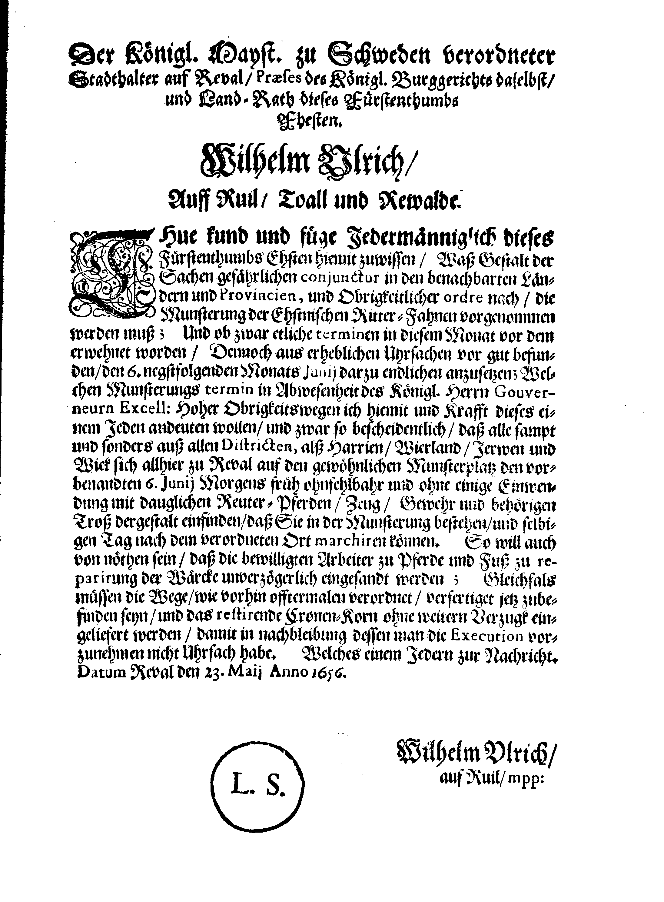 [Wilhelm Ulrichi korraldus]