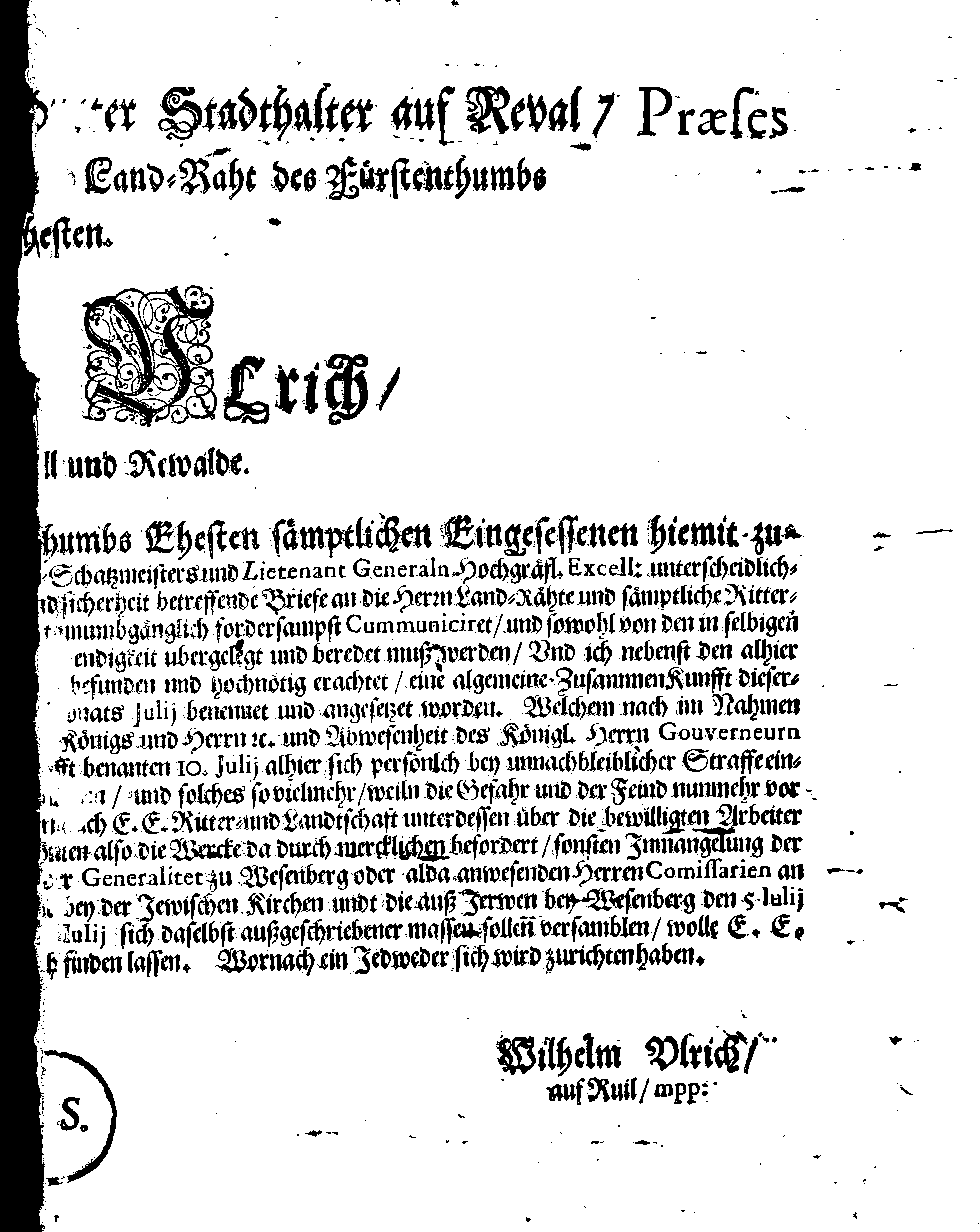 [Wilhelm Ulrichi korraldus]