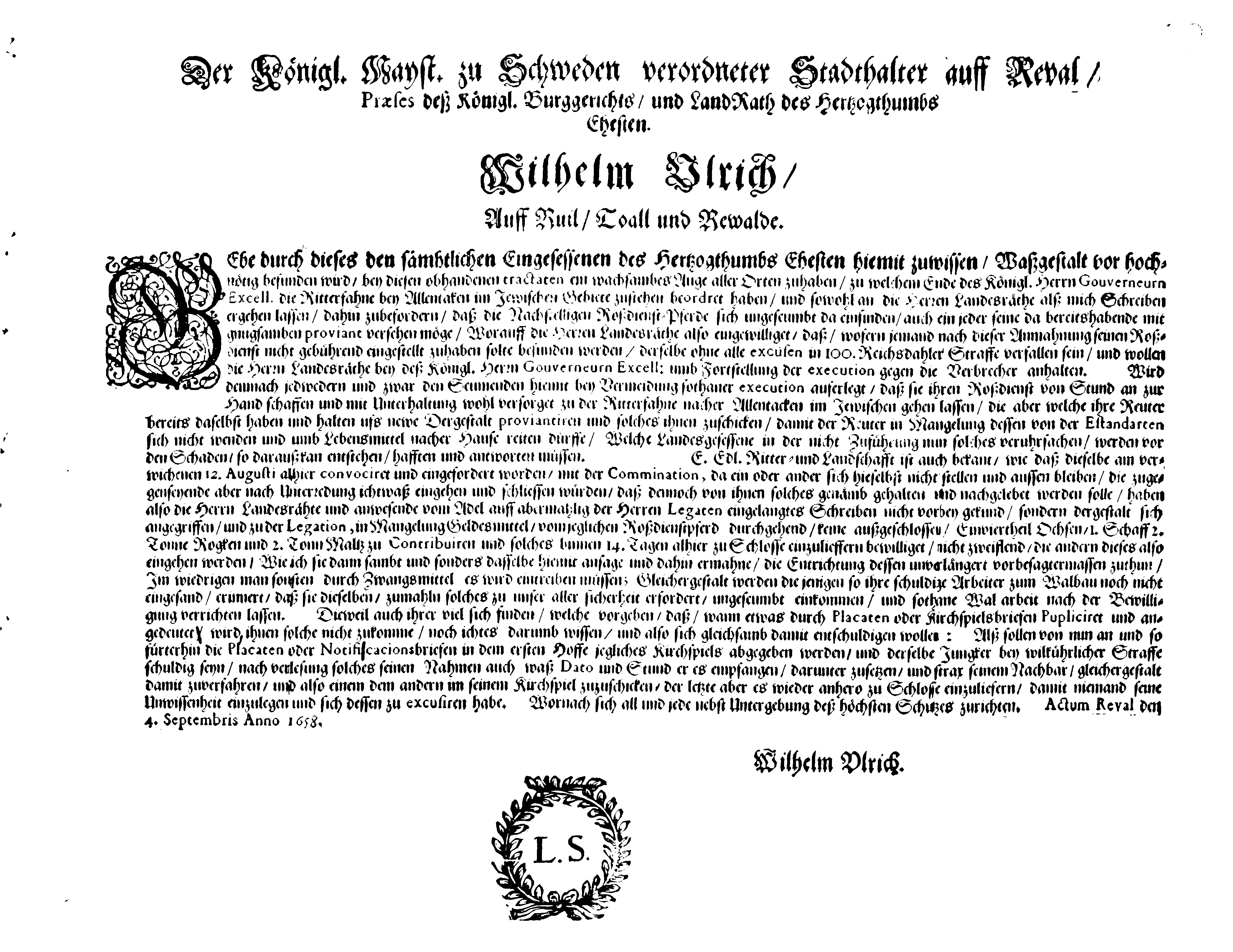 [Wilhelm Ulrichi korraldus]