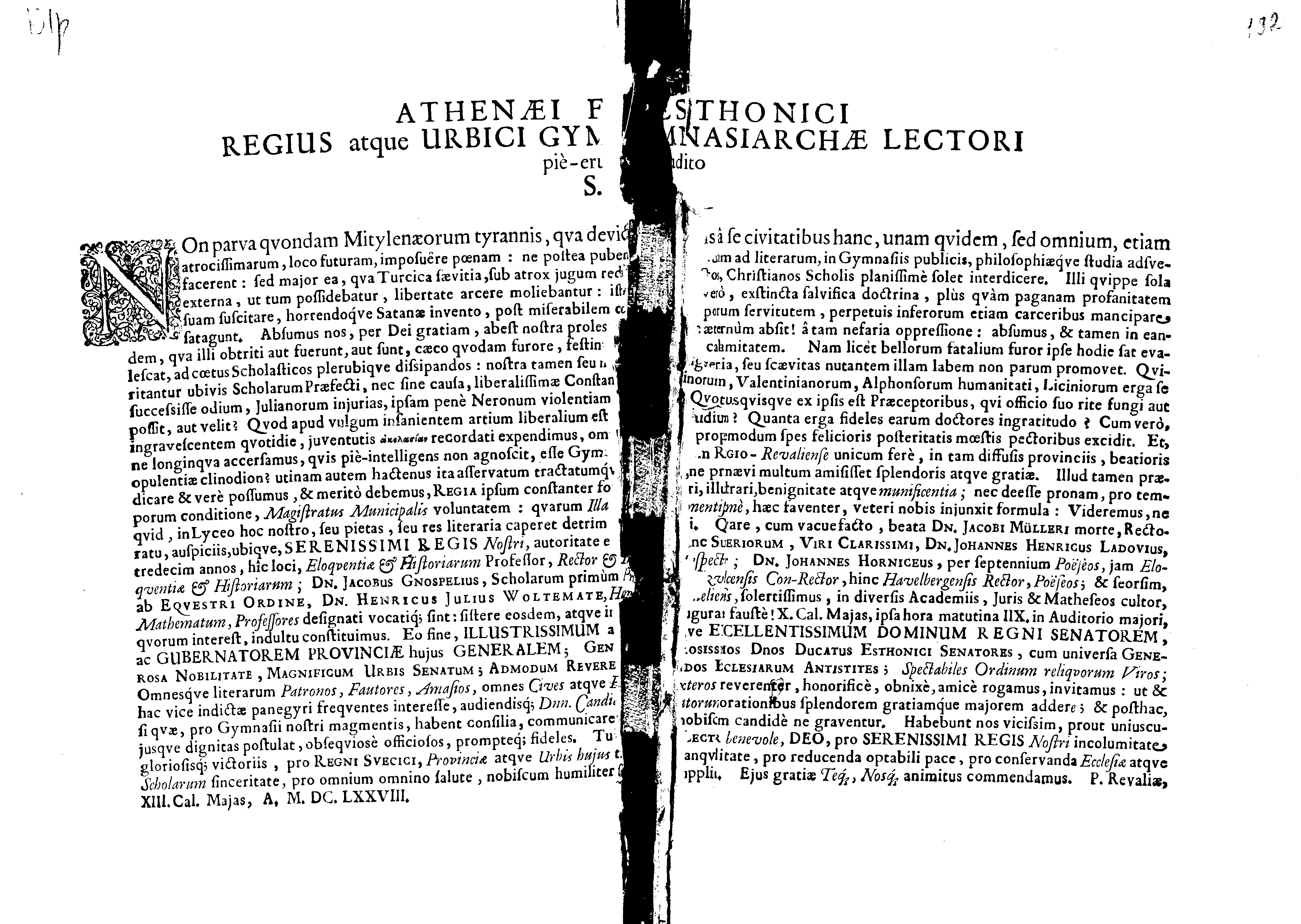 ATHENAEI ESTHONICI REGIUS atque URBICI GYMNASIARCHAE LECTORI pie-erudito S.