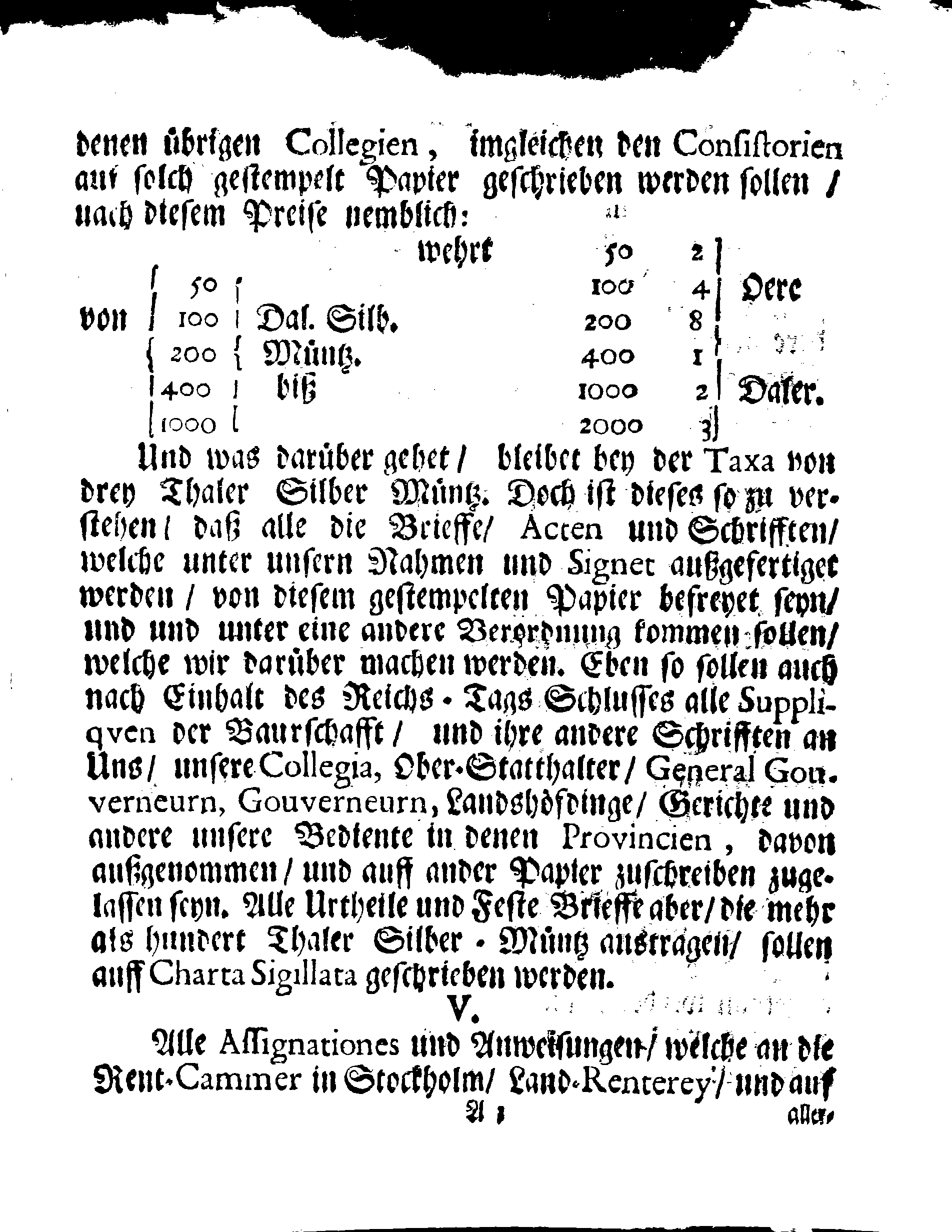 Ihrer Königl. May.tt Stadga und Verordnung, Angehend CHARTAM SIGILLATAM oder Gestempelt Papier