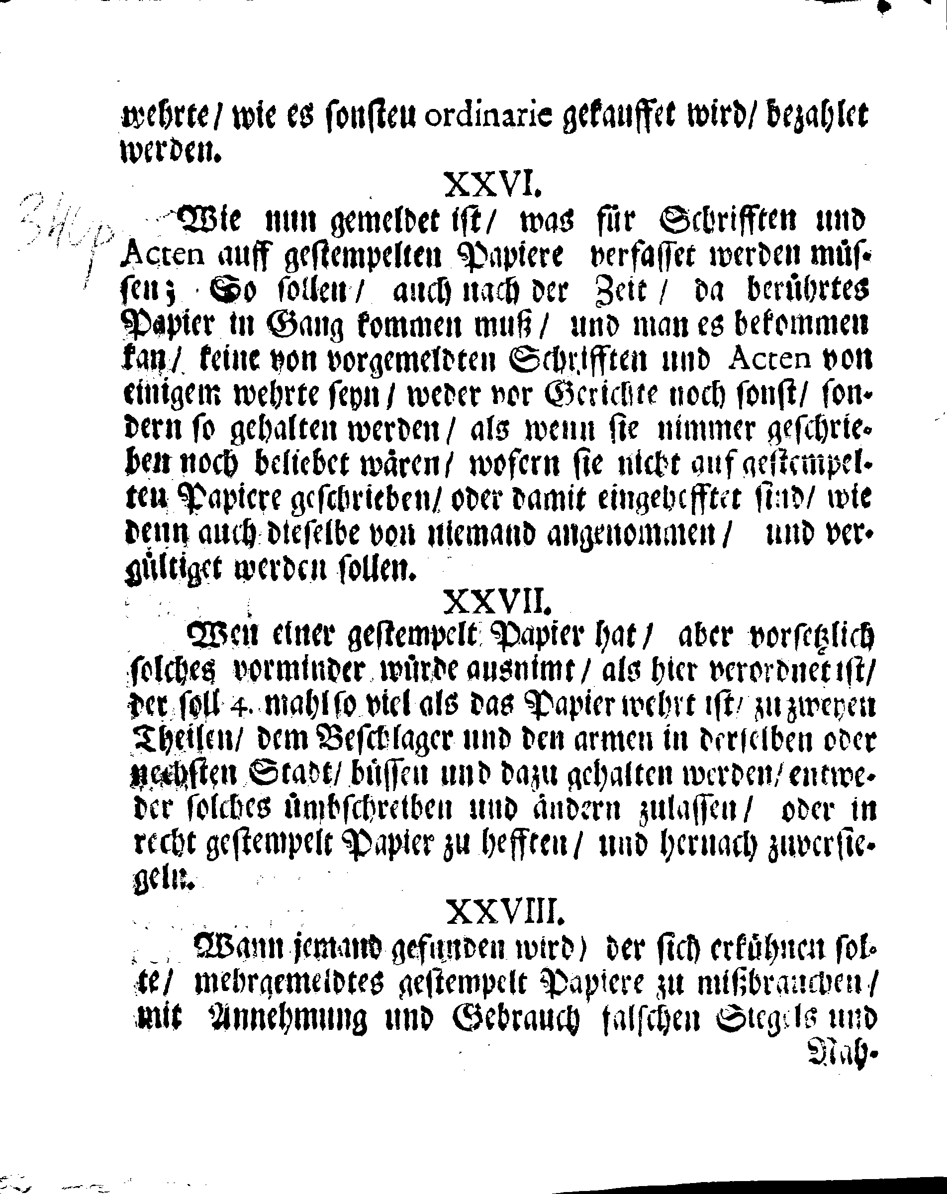 Ihrer Königl. May.tt Stadga und Verordnung, Angehend CHARTAM SIGILLATAM oder Gestempelt Papier