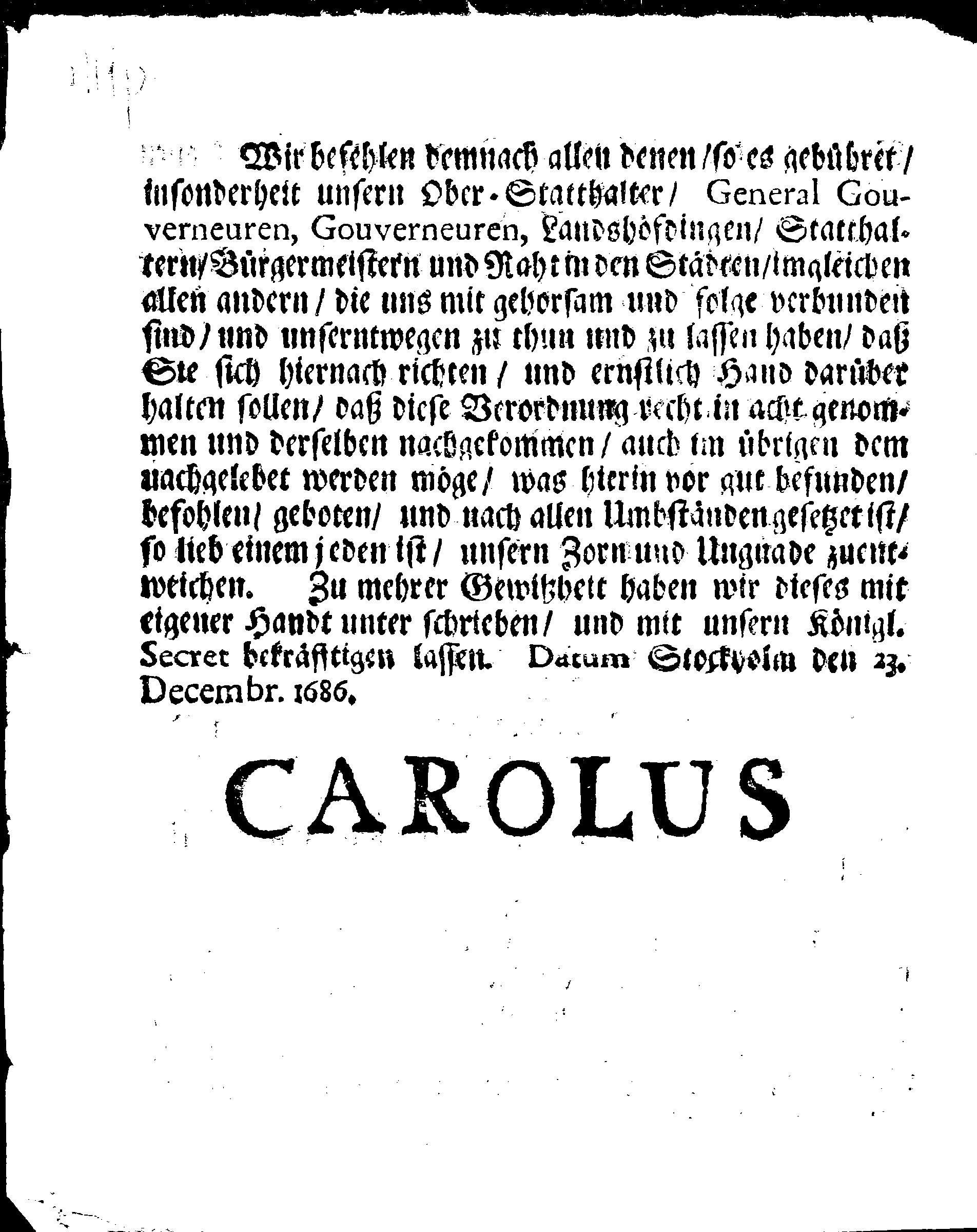 Ihrer Königl. May.tt Stadga und Verordnung, Angehend CHARTAM SIGILLATAM oder Gestempelt Papier