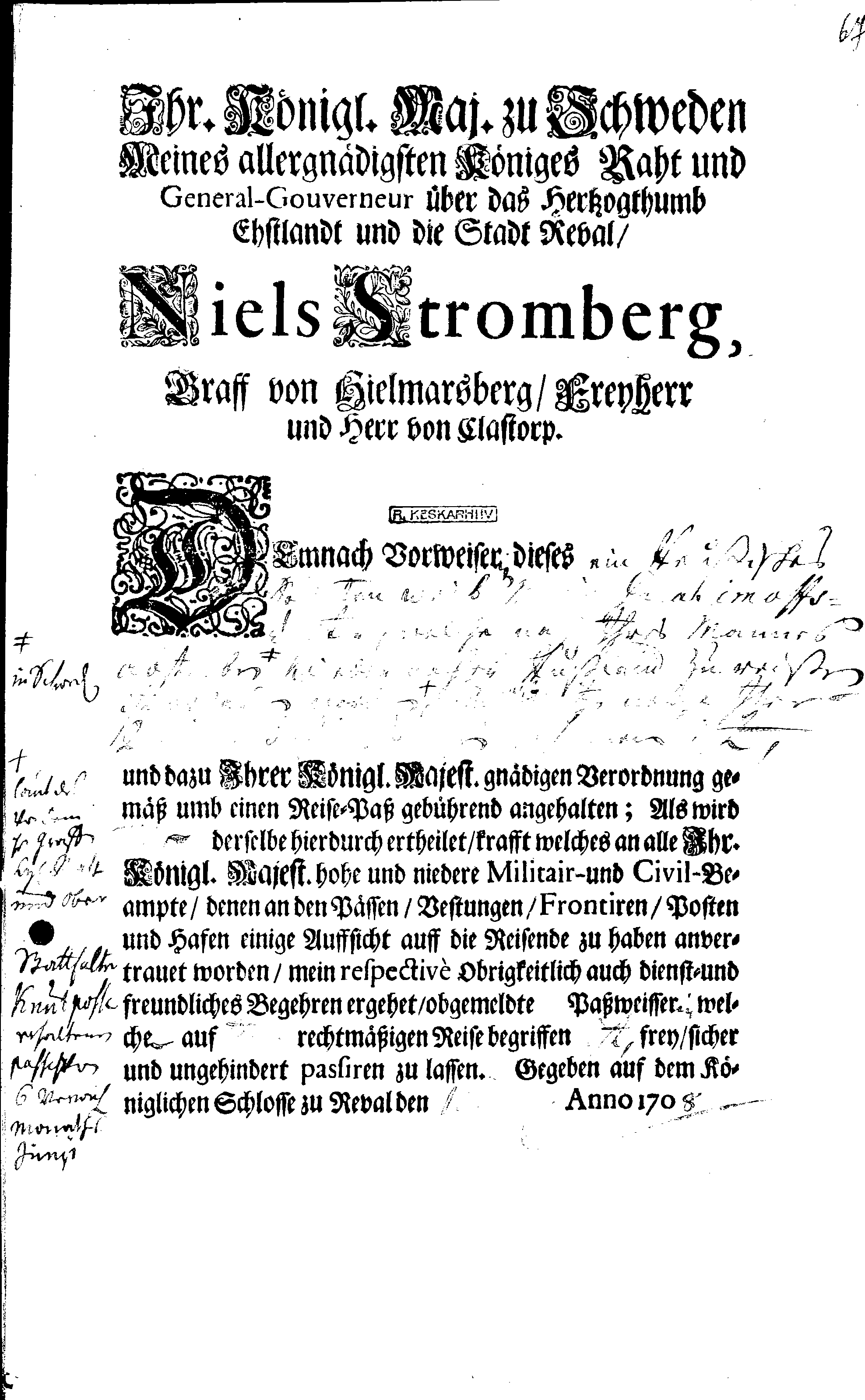 [Nils Strombergi poolt välja antud reisipass]