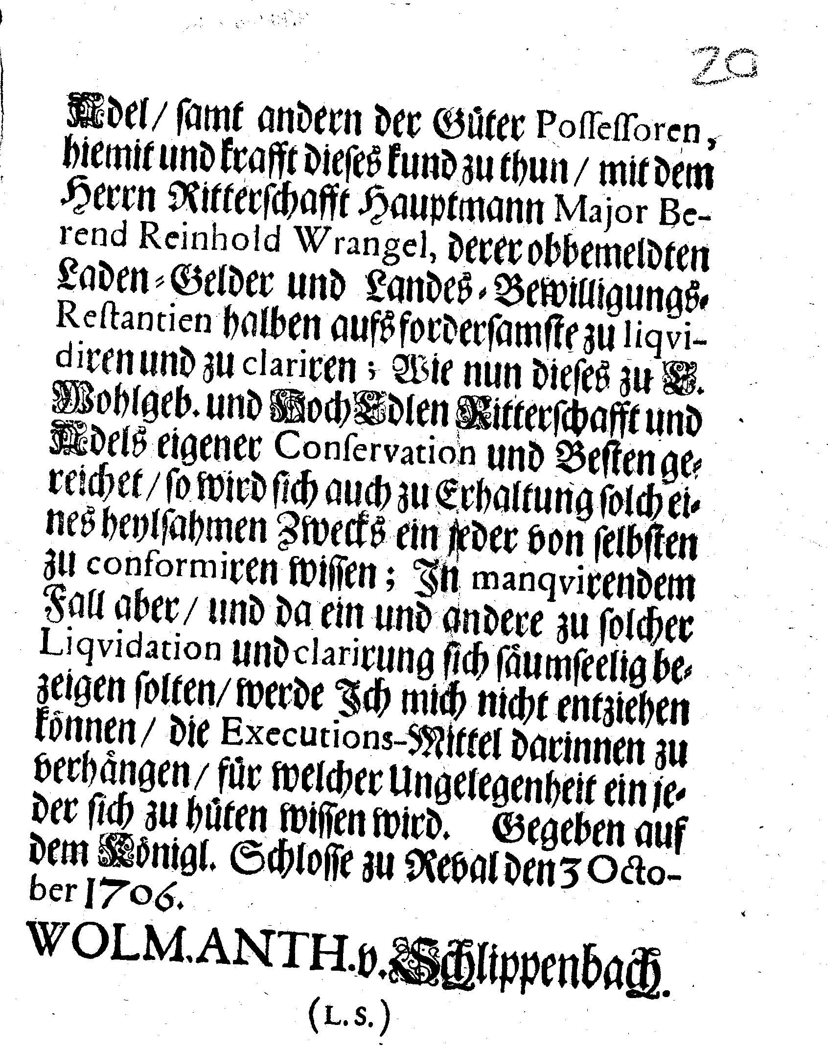 [Wolmar Anton von Schlippenbachi korraldus]