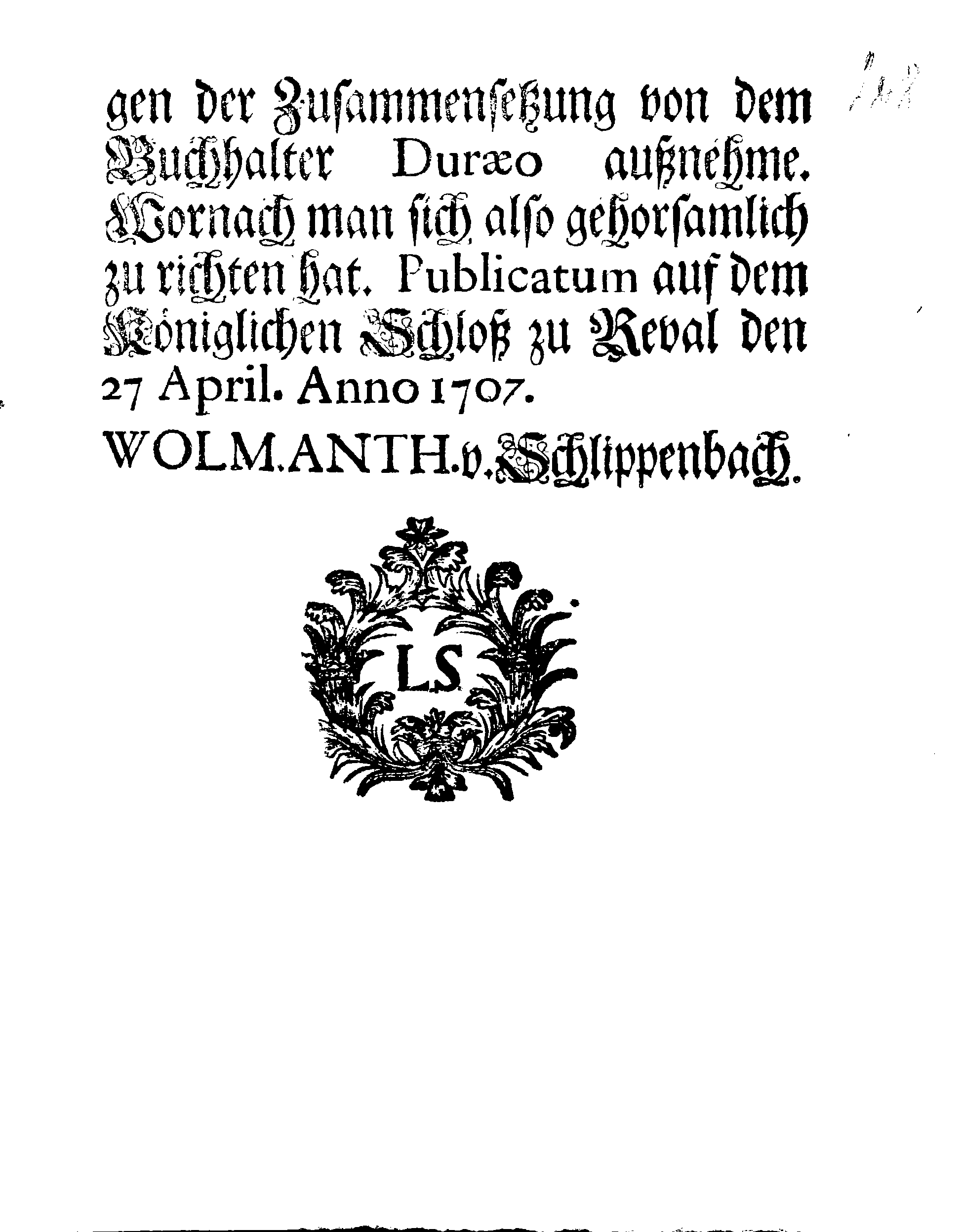 [Wolmar Anton von Schlippenbachi korraldus]