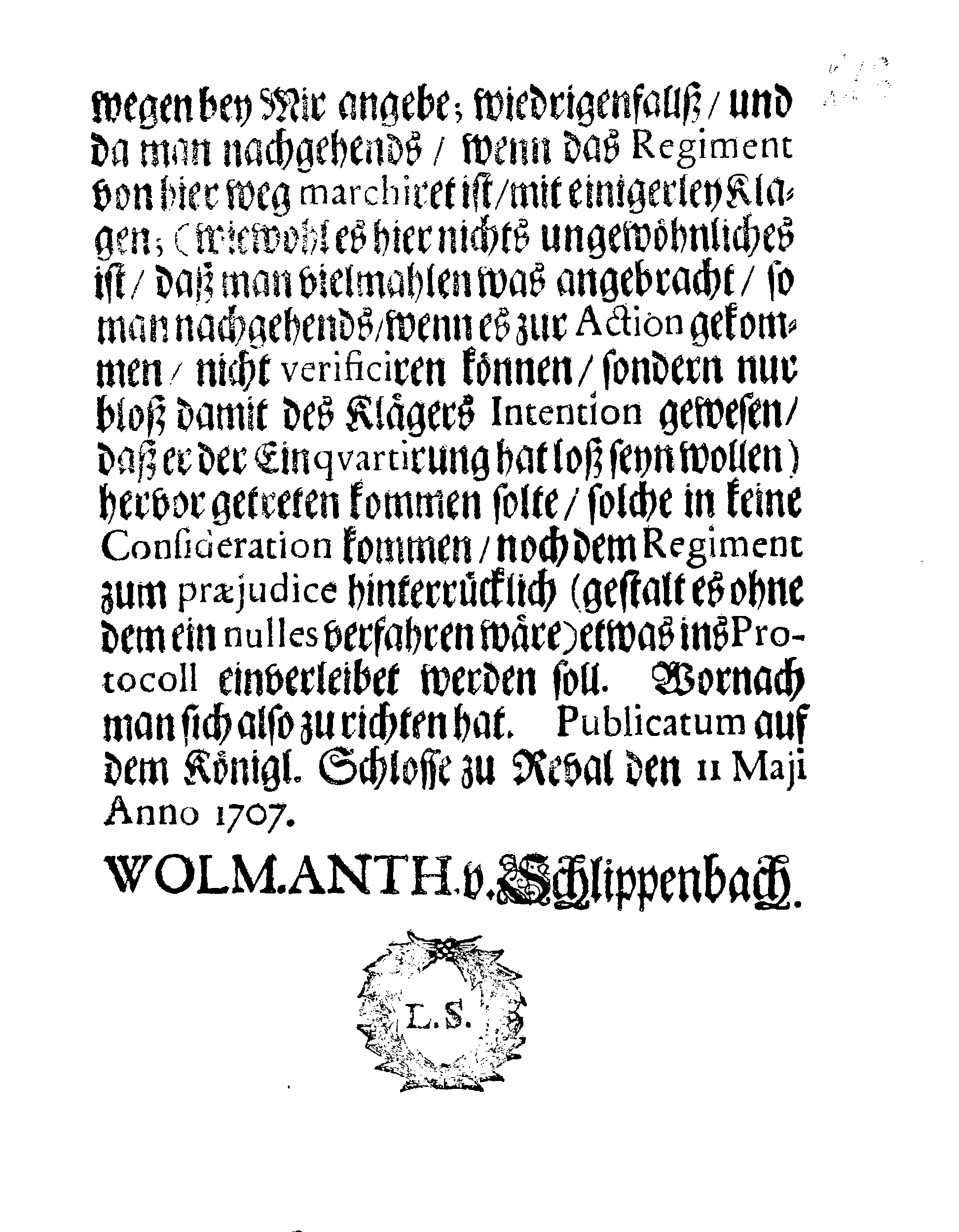 [Wolmar Anton von Schlippenbachi korraldus]