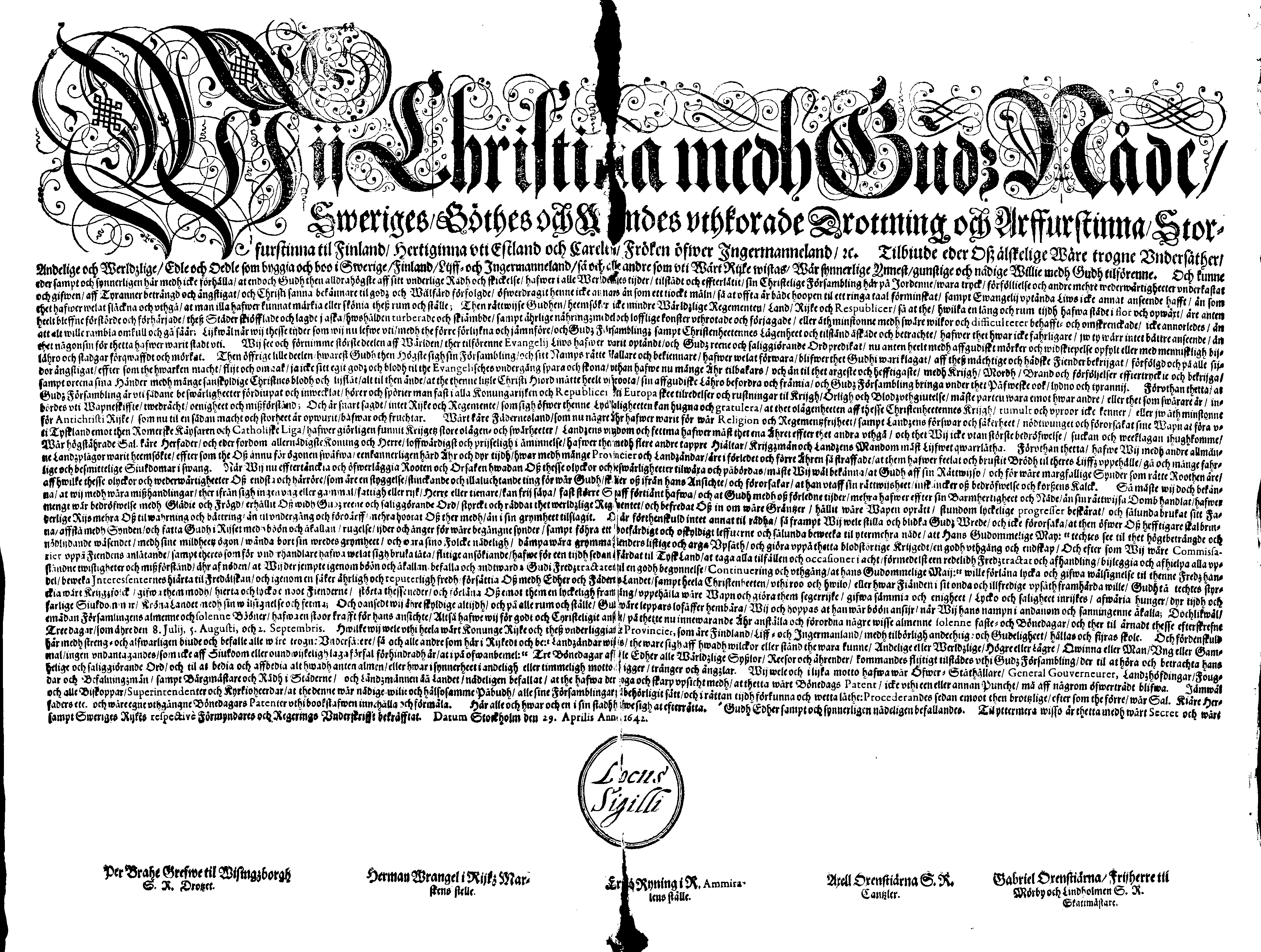 [Kuninganna Kristiina eestkostevalitsuse korraldus]