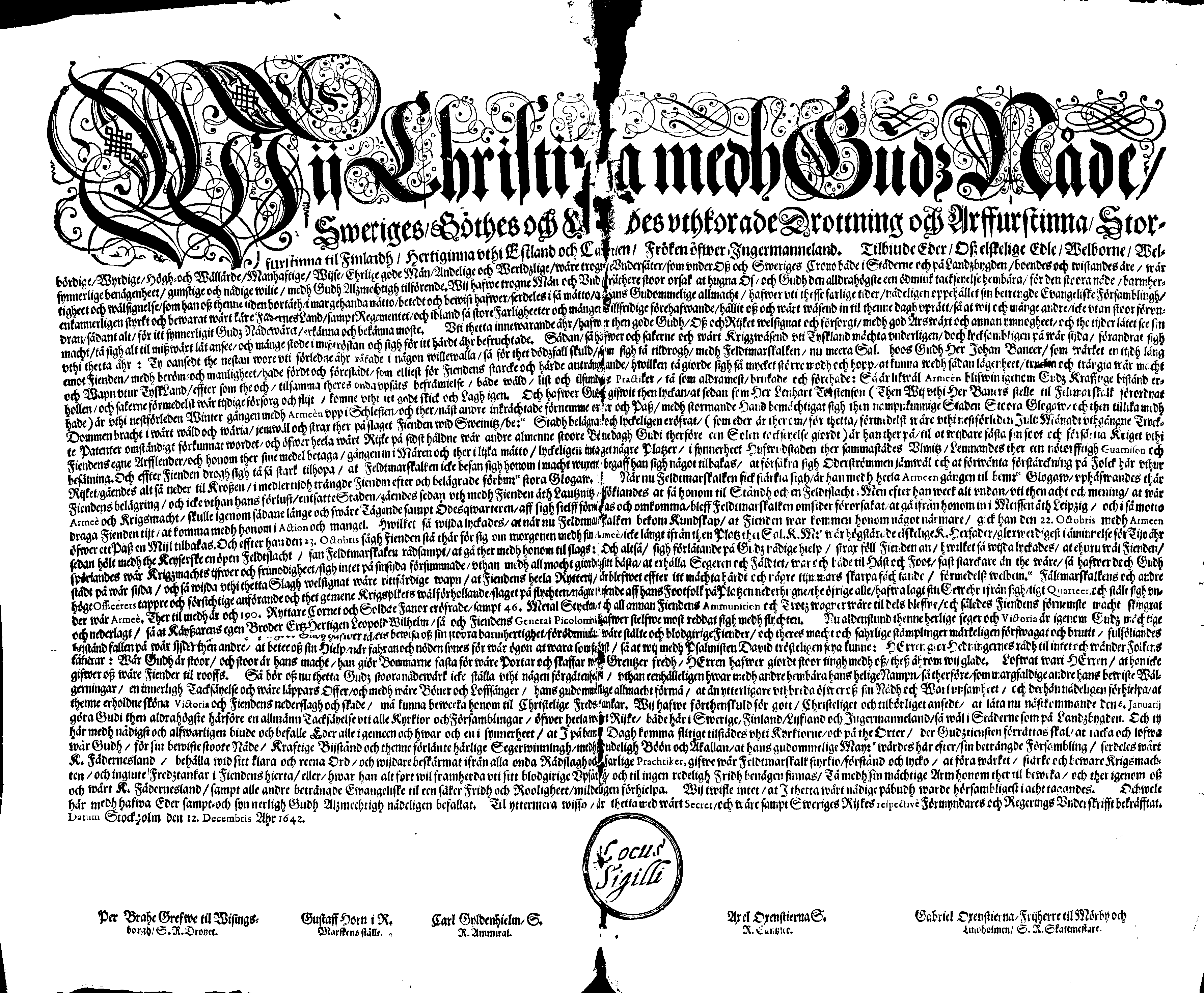 [Kuninganna Kristiina eestkostevalitsuse korraldus]