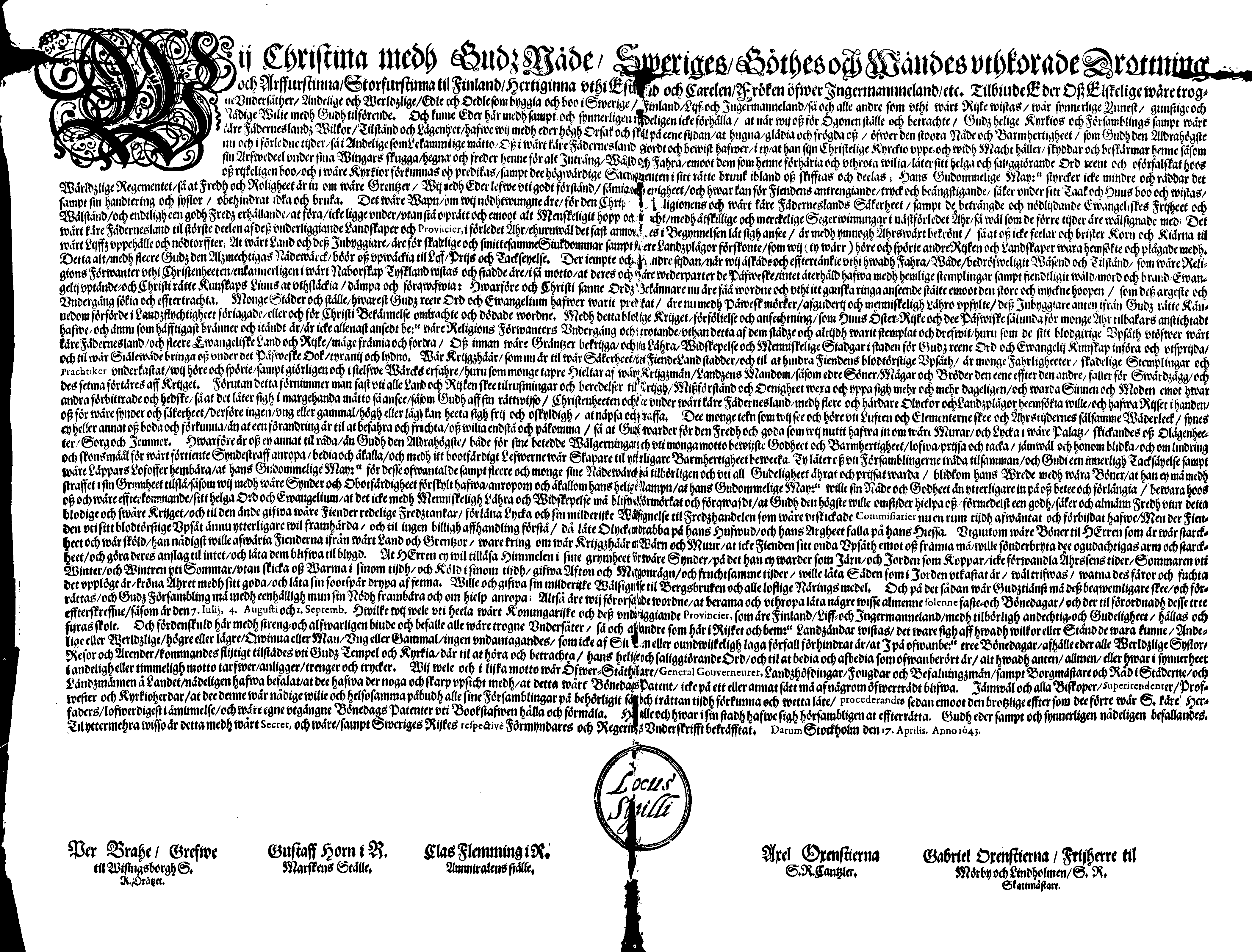 [Kuninganna Kristiina eestkostevalitsuse korraldus]