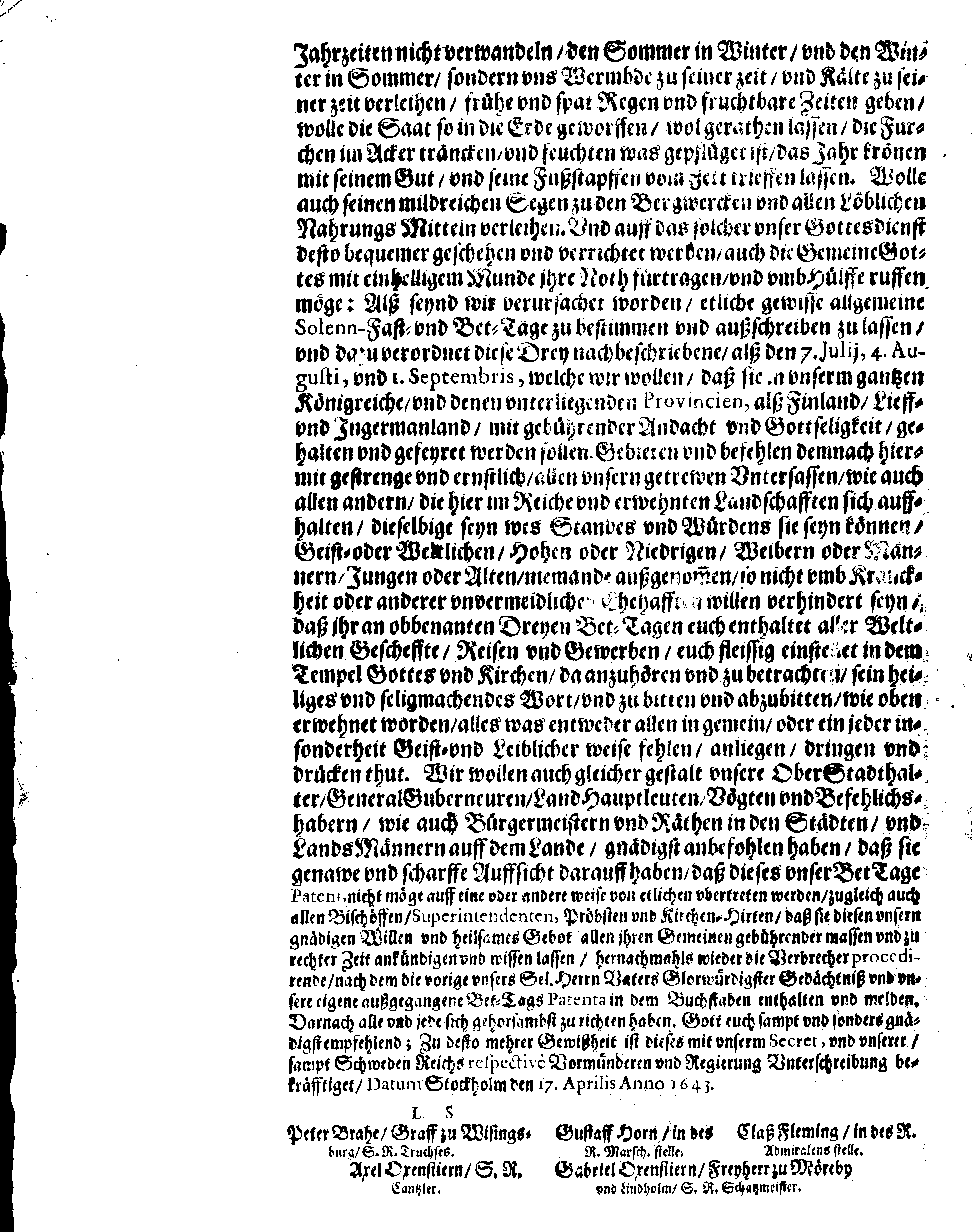 [Kuninganna Kristiina eestkostevalitsuse korraldus]