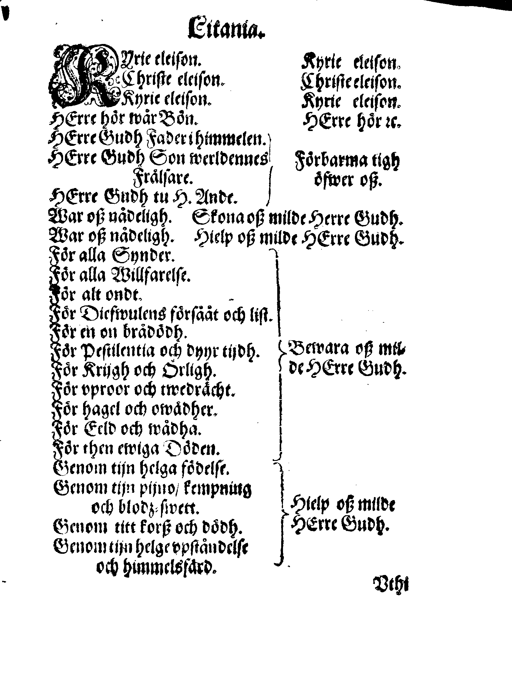 Några Böner Förordnade At allmenneligen brukas uthi alla församblingar, enkannerligen aff Predikostolen, i Sweriges Rijke och thes underliggiande Land och Provincier