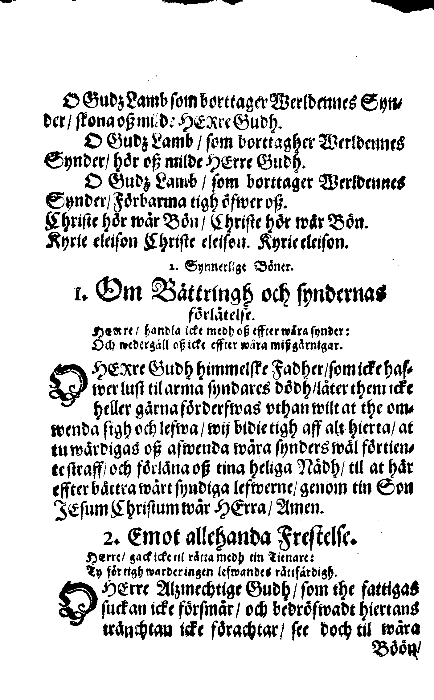 Några Böner Förordnade At allmenneligen brukas uthi alla församblingar, enkannerligen aff Predikostolen, i Sweriges Rijke och thes underliggiande Land och Provincier