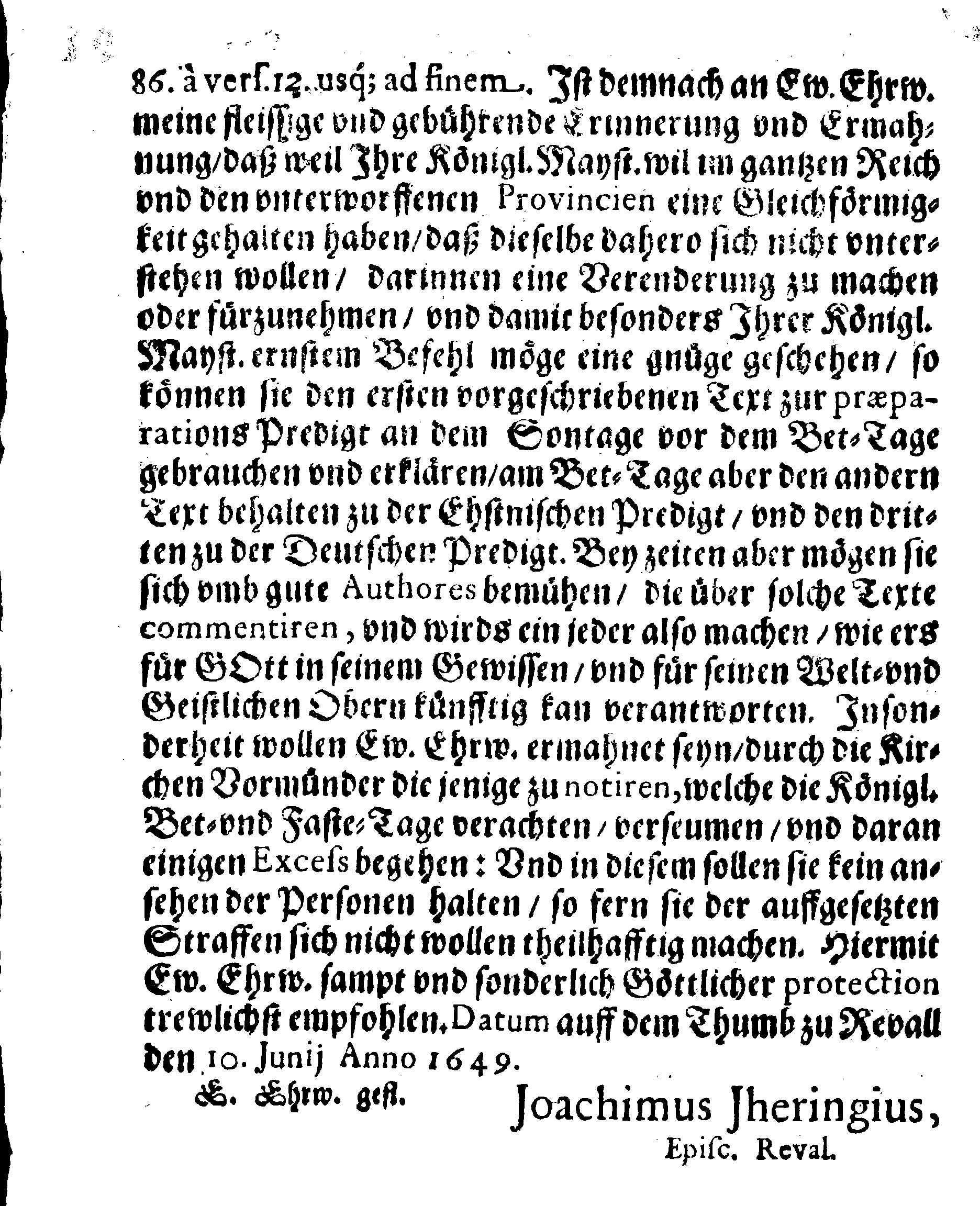 Missiv an die sämptl. Ehrw. Priesterschafft in Ehstland