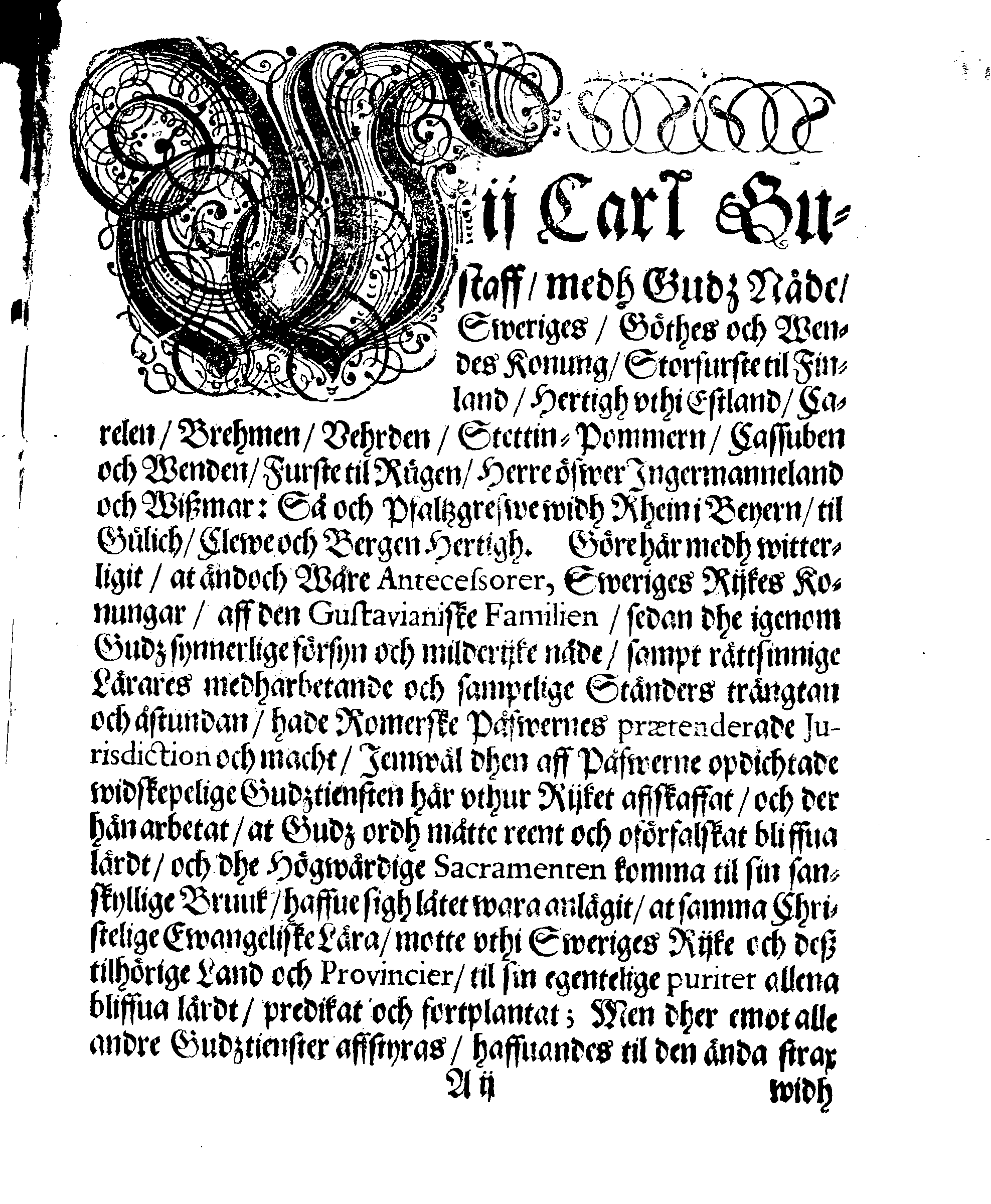 Kongl. May:tz STADGA, Om Wår Christelige Religions rätta öffning och Conservation