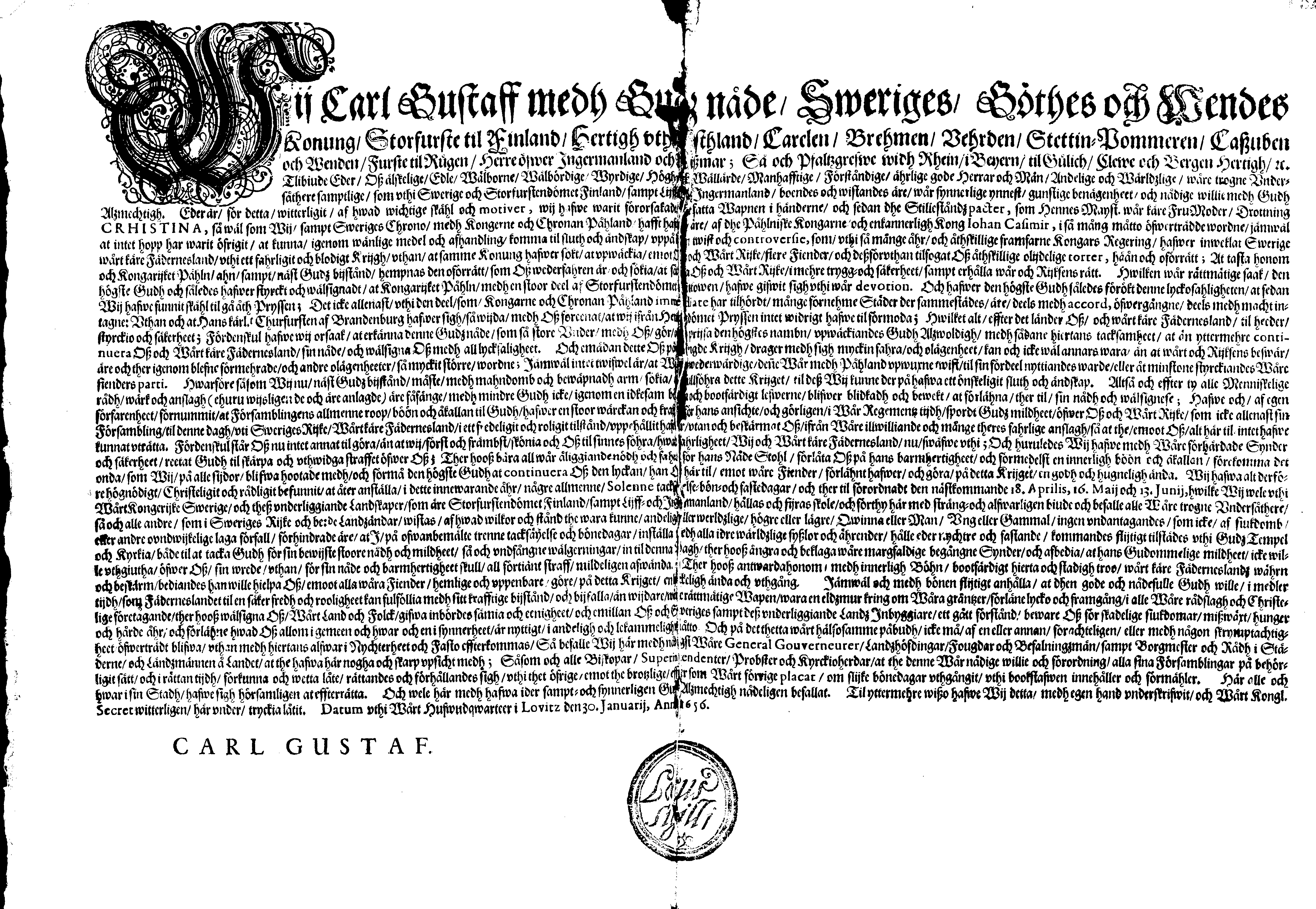 [Kuningas Karl X Gustavi korraldus]