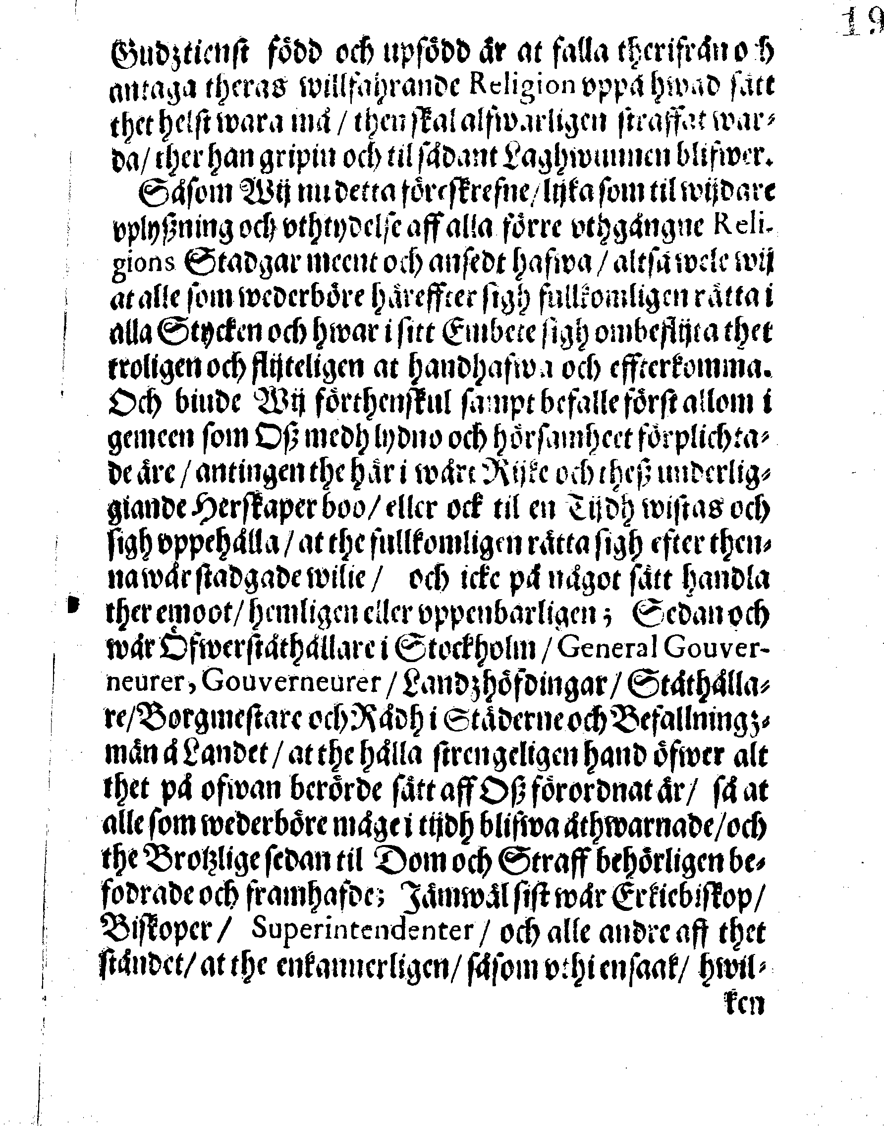 Kongl. Mayst.tz RELIGIONS PLACAT