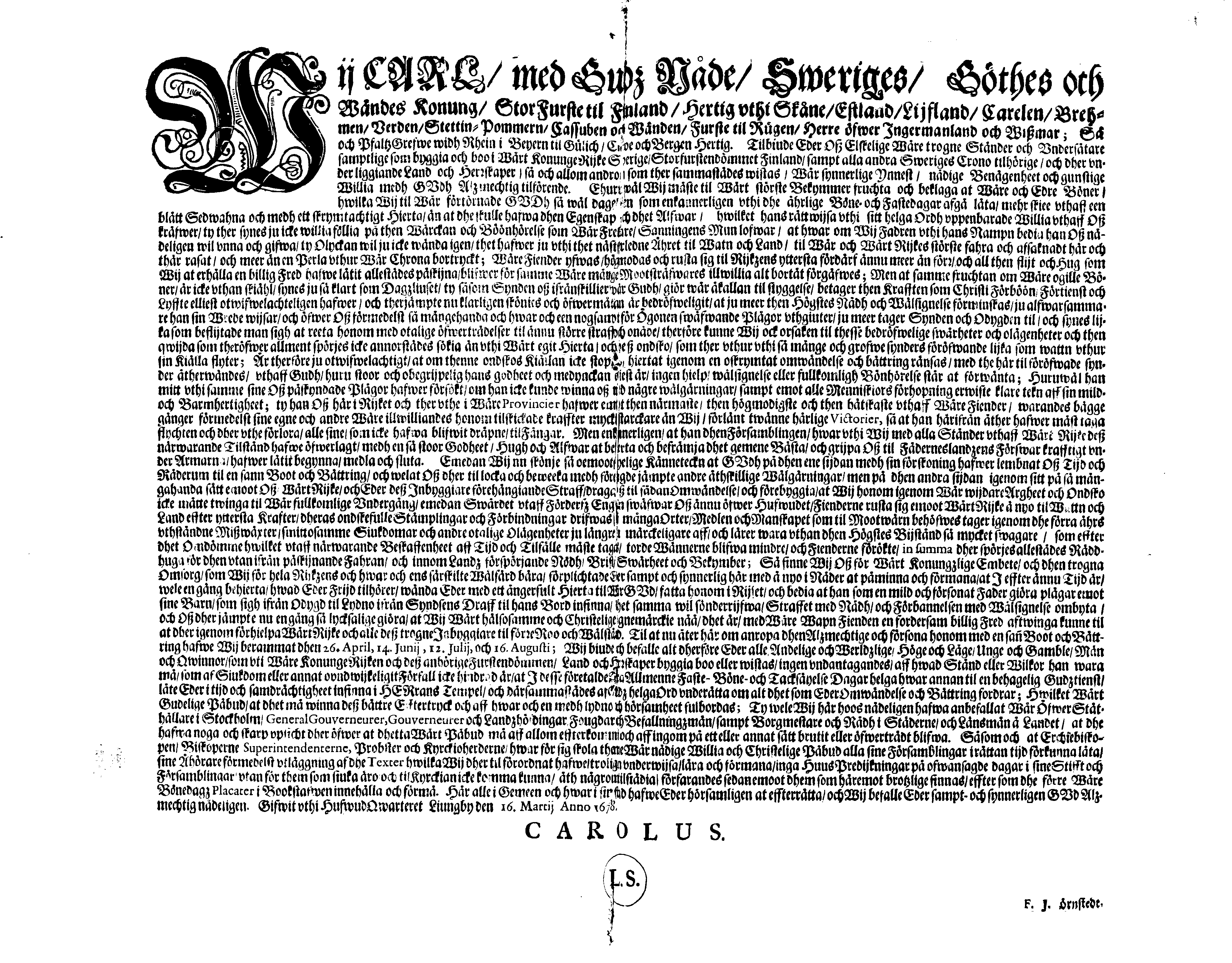 [Kuningas Karl XI korraldus]