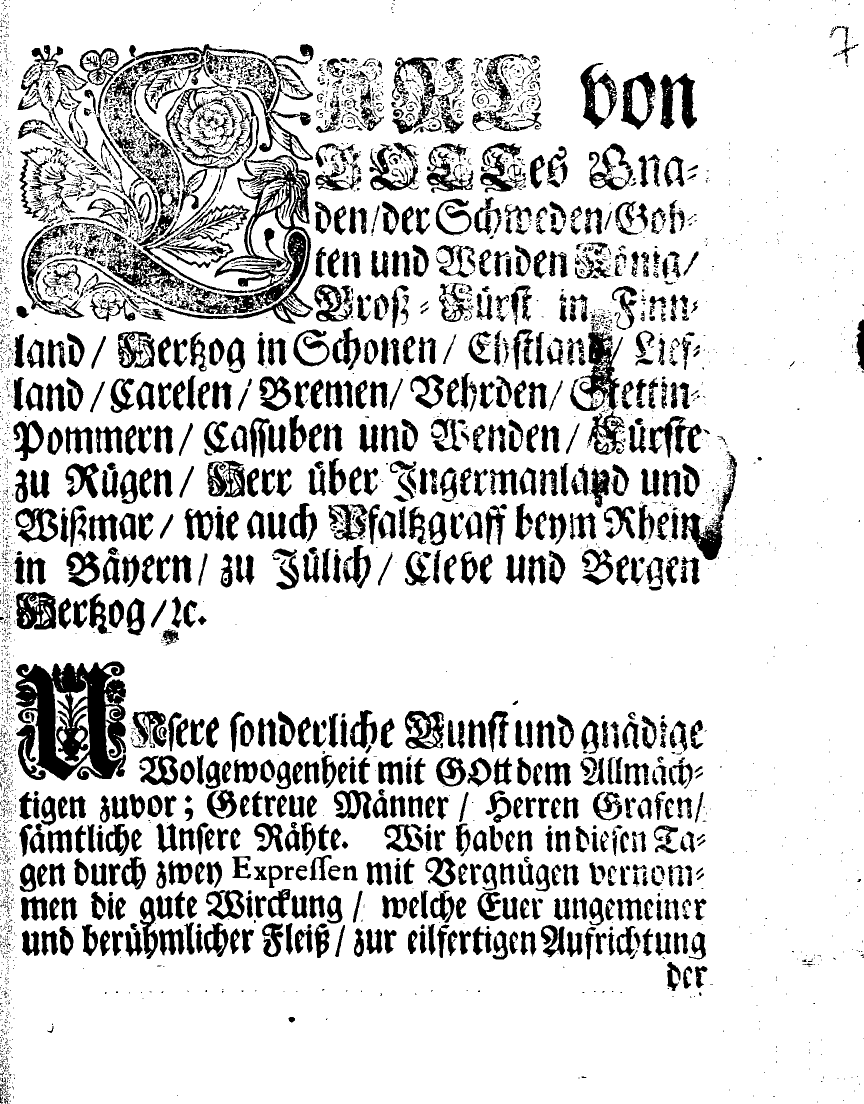 [Kuningas Karl XII pöördumine riiginõukogu poole]