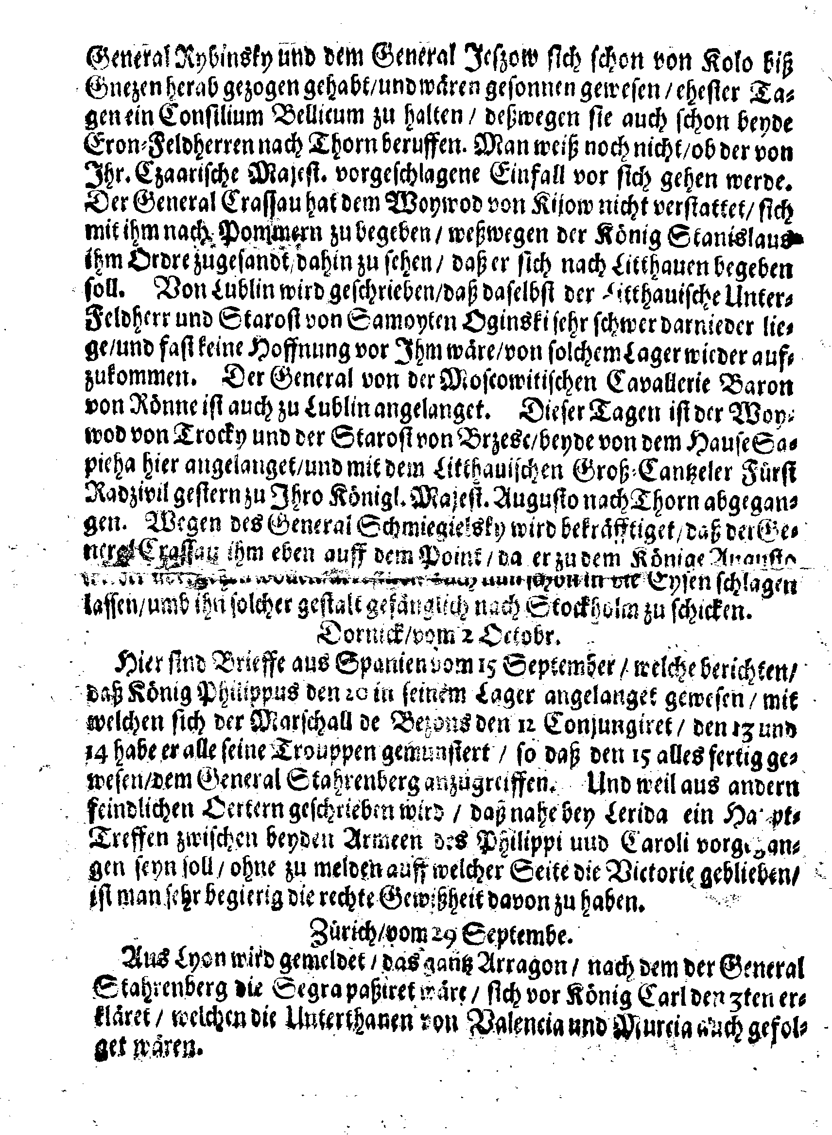 Revalische Post-Zeitung, ANNO 1709. den 18. October, am Montage, No. 83