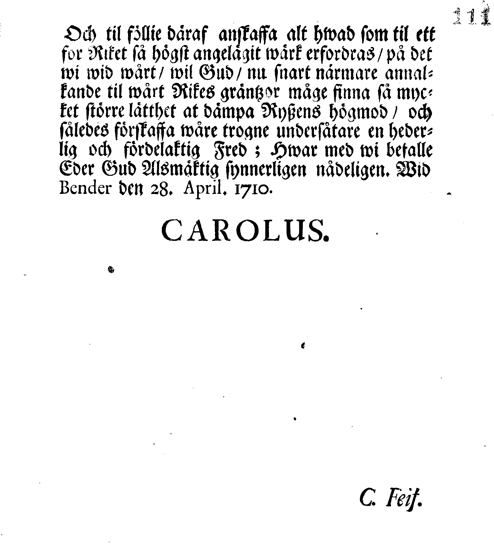 [Kuningas Karl XII pöördumine riiginõukogu poole]