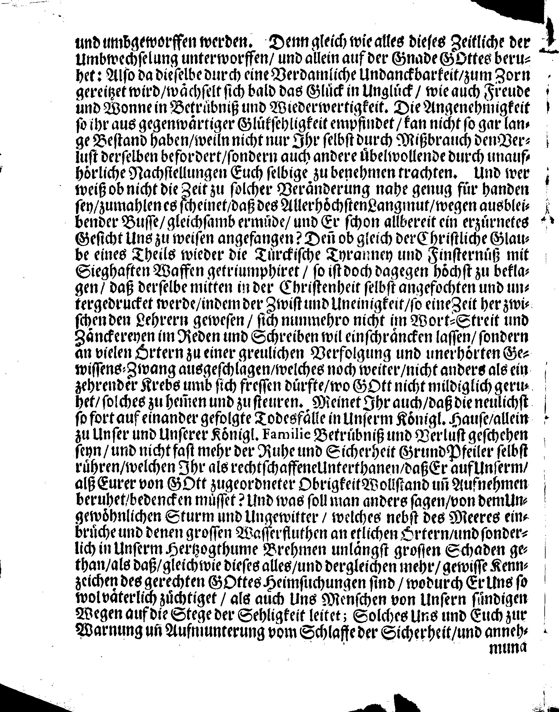 Ihr. Königl. Majest. PLACAT, Wegen Der Vier allgemeinen Solennen, Danck-Fast- und Bet-Tagen, so im gegenwärtigen Jahr, durch gantz Schweden Reich, und die darunter liegenden Provincien, wie auch das Groß-Fürstenthum Finland, samt Ehst-Lieff- und Ingermanland sollen gehalten und gefeyret werden