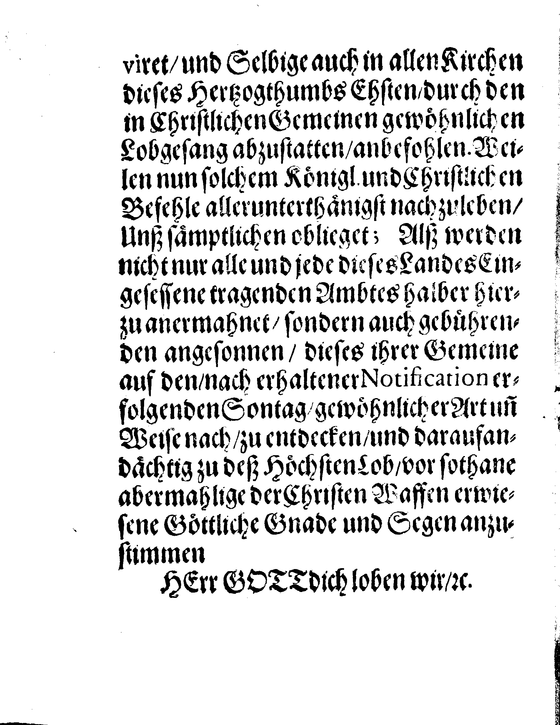 Dancksagung Wegen Glücklicher Eroberung Der Vestung Belgrad oder Griechischweissenburg, auff Ihrer Königl. Majest. gnädigen Befehl in Revall und Ehstland gehalten im Octobr. 1688.