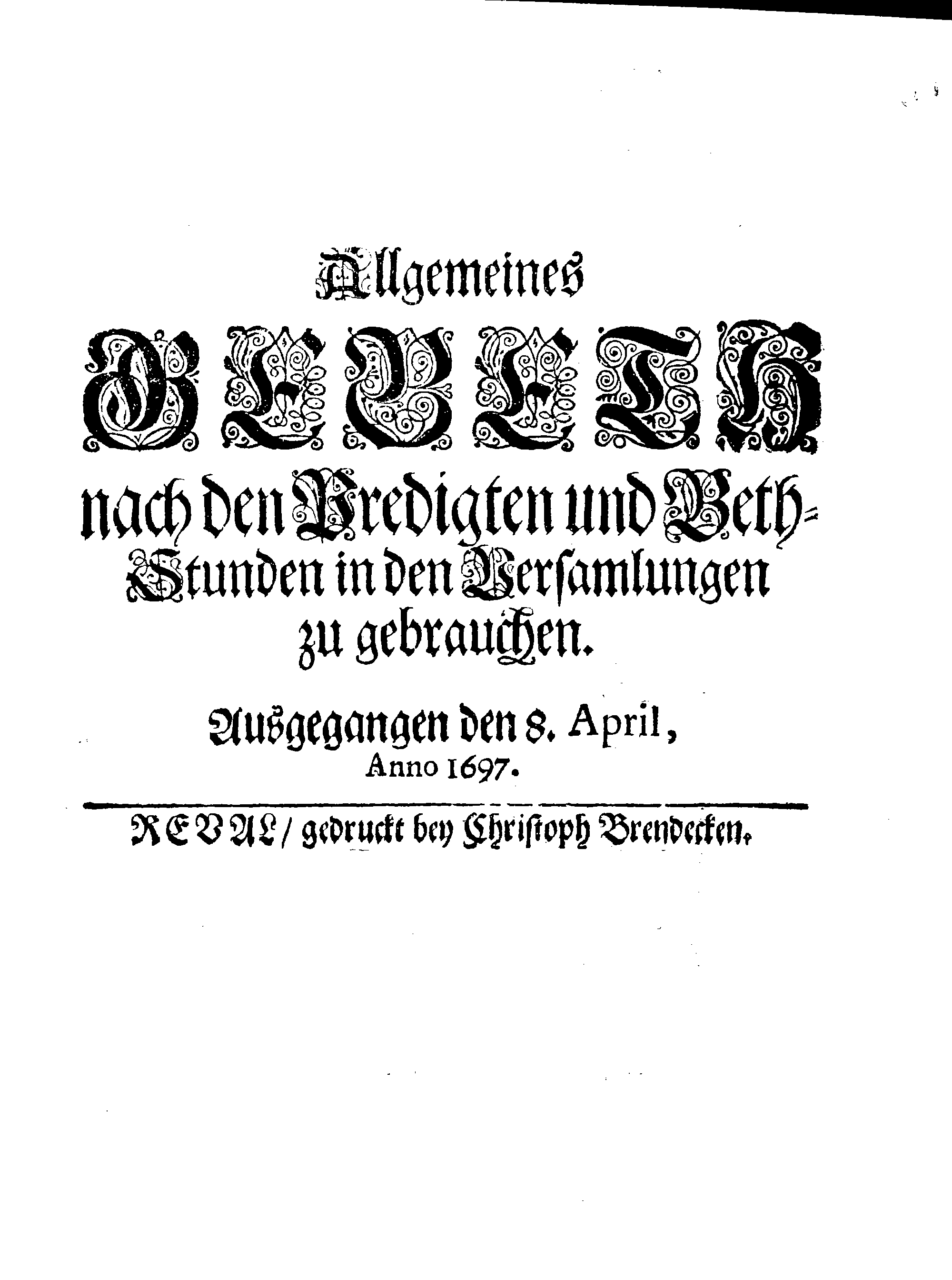 Allgemeines GEBETH nach den Predigten und Beth-Stunden in den Versamlungen zu gebrauchen