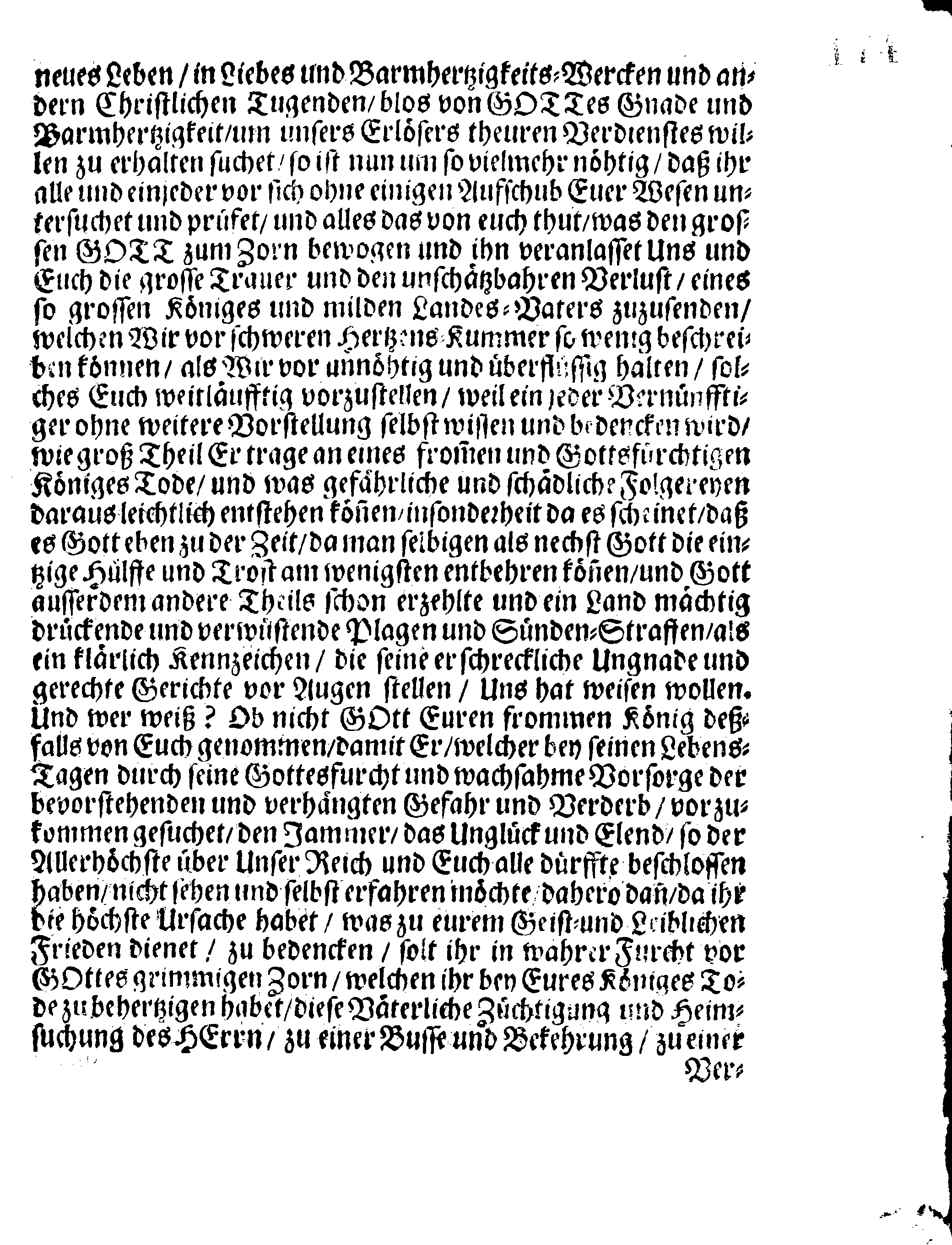 Ihr: Königl: Majest: PLACAT, Wegen eines algemeinen Klag-Tages, so über Ir: Königl: Majest: unsers weiland allergnädigsten und in stetem Andencken glorwürdigsten Königs, Königs CARLS des XItens, Höchstbetraurenden Todesfall, über das gantze Schwedische Reich und in allen darunter liegenden Fürstenthümern und Herrschafften, den 20. Augusti 1697. gehalten und begangen werden soll. Ausgegangen in selbigem Jahr, den 22. April