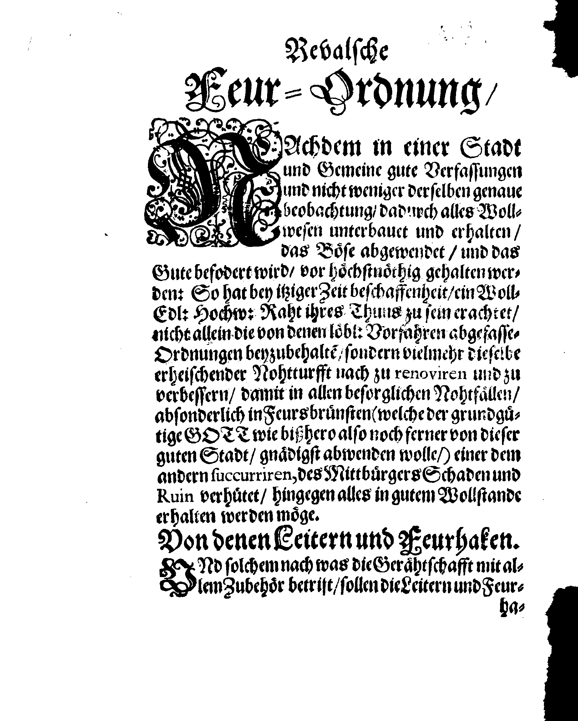 Der Königlichen Stadt REVAL Feur-Ordnung