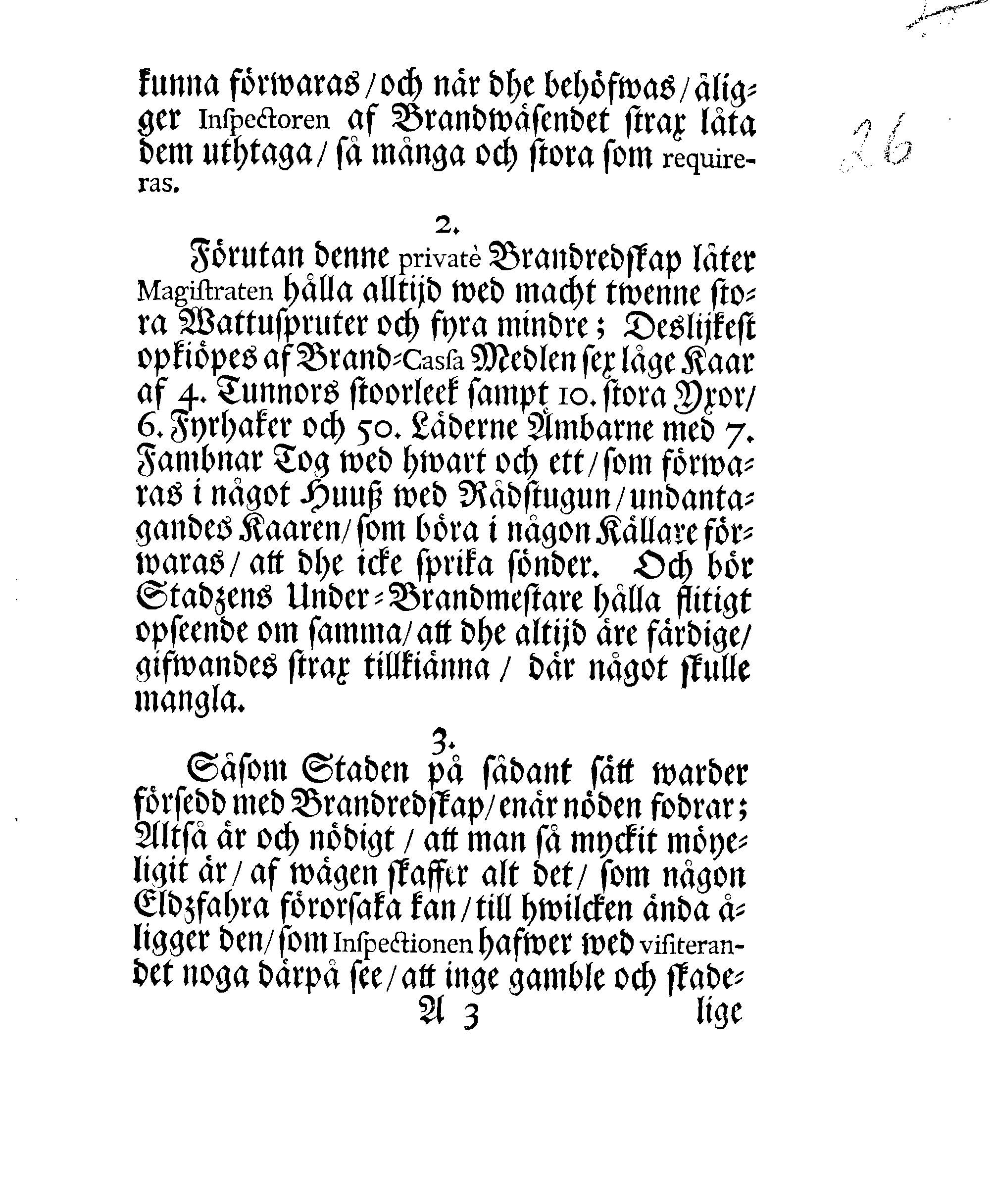 Narfwens Stadz Förnyade Brand-Ordning, Oprättat Med Hans Excell:tz Herr Baronens, Feldt-Marskalckens och Gouverneurens HögWälborne Herr Otto Wilhelm von Fersens, höggunstige approbation